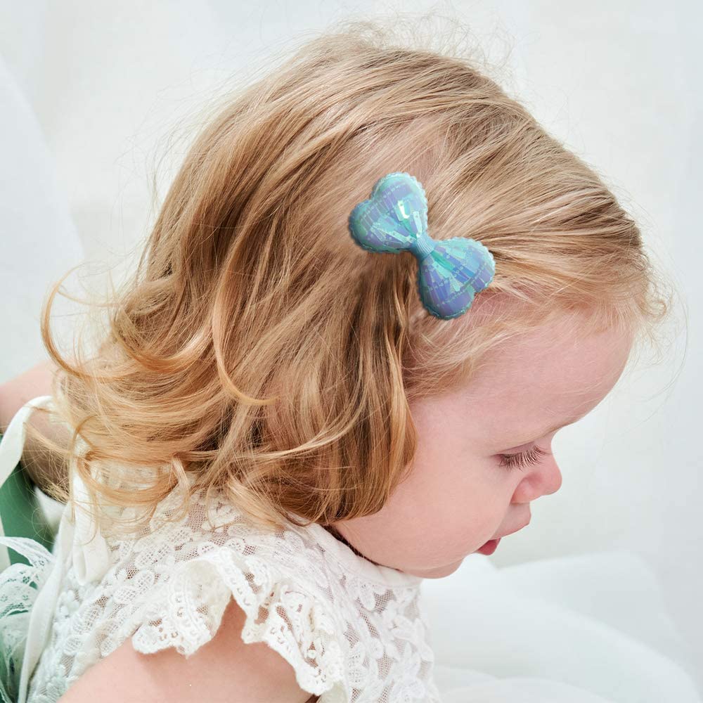 FIMBUL Korean Style Sequins Bow Hair Clips for Girls - 6 Pack Hair Accessories for Parties, Weddings & Daily Wear