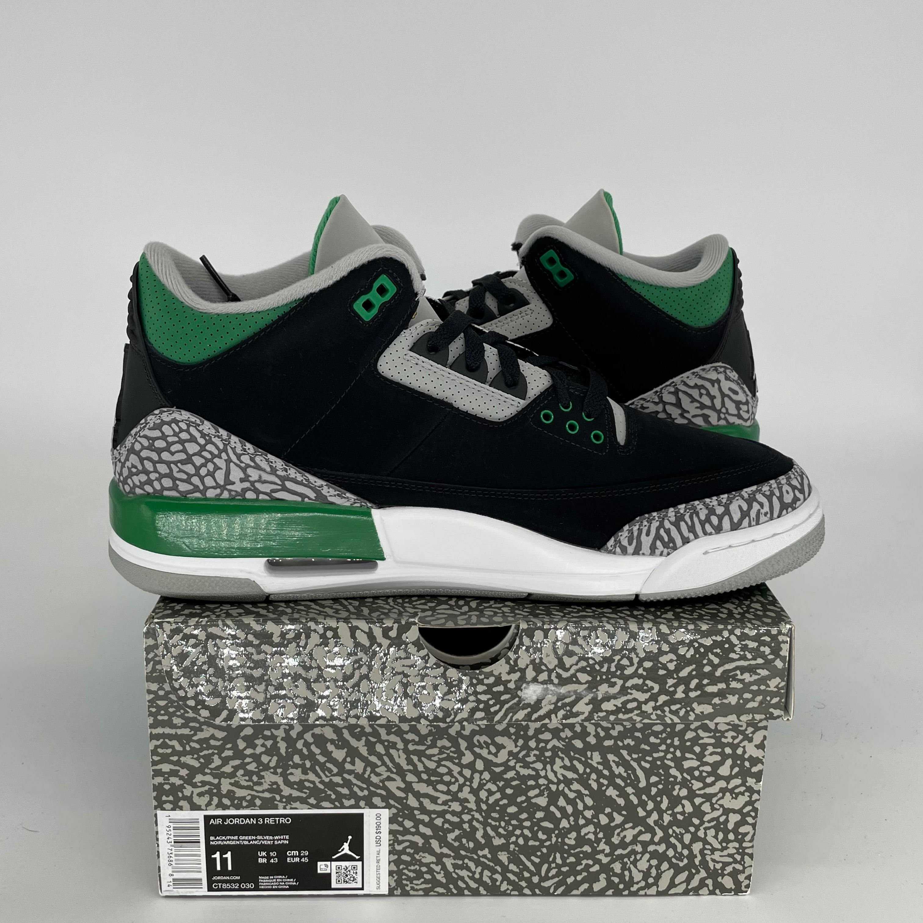 Air Jordan 3 Retro Pine Green Men's Basketball Shoes Size 11 (CT8532-030) - Perfect for Streetwear & Sneaker Collectors