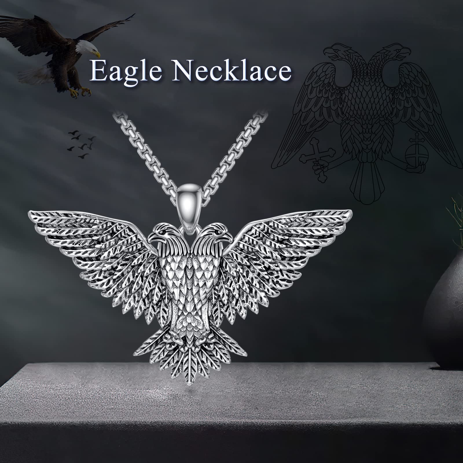 Eagle Owl Necklace for Men - S925 Sterling Silver Retro 3D Animal Pendant Jewelry, Unique Birthday & Father's Day Gift for Him, Women & Sons | Perfect for Outdoor Enthusiasts & Nature Lovers