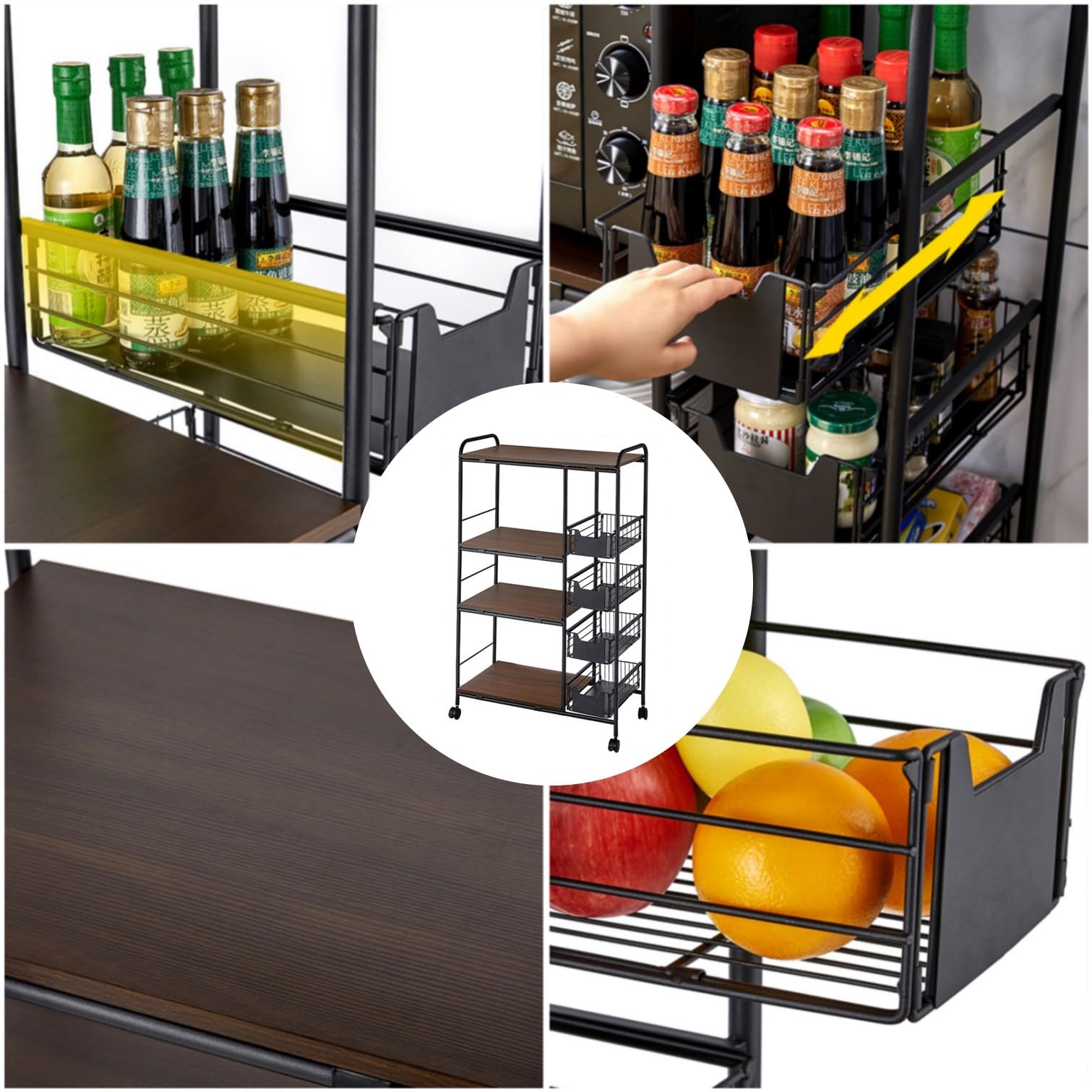LOYALHEARTDY 4+5-Tier Rolling Kitchen Storage Cart with 4 Drawers - 100 lbs Capacity Microwave Stand, Bakers Rack & Utility Organizer for Small Spaces | Perfect for Kitchen, Pantry, Dorm Room & Office Organization
