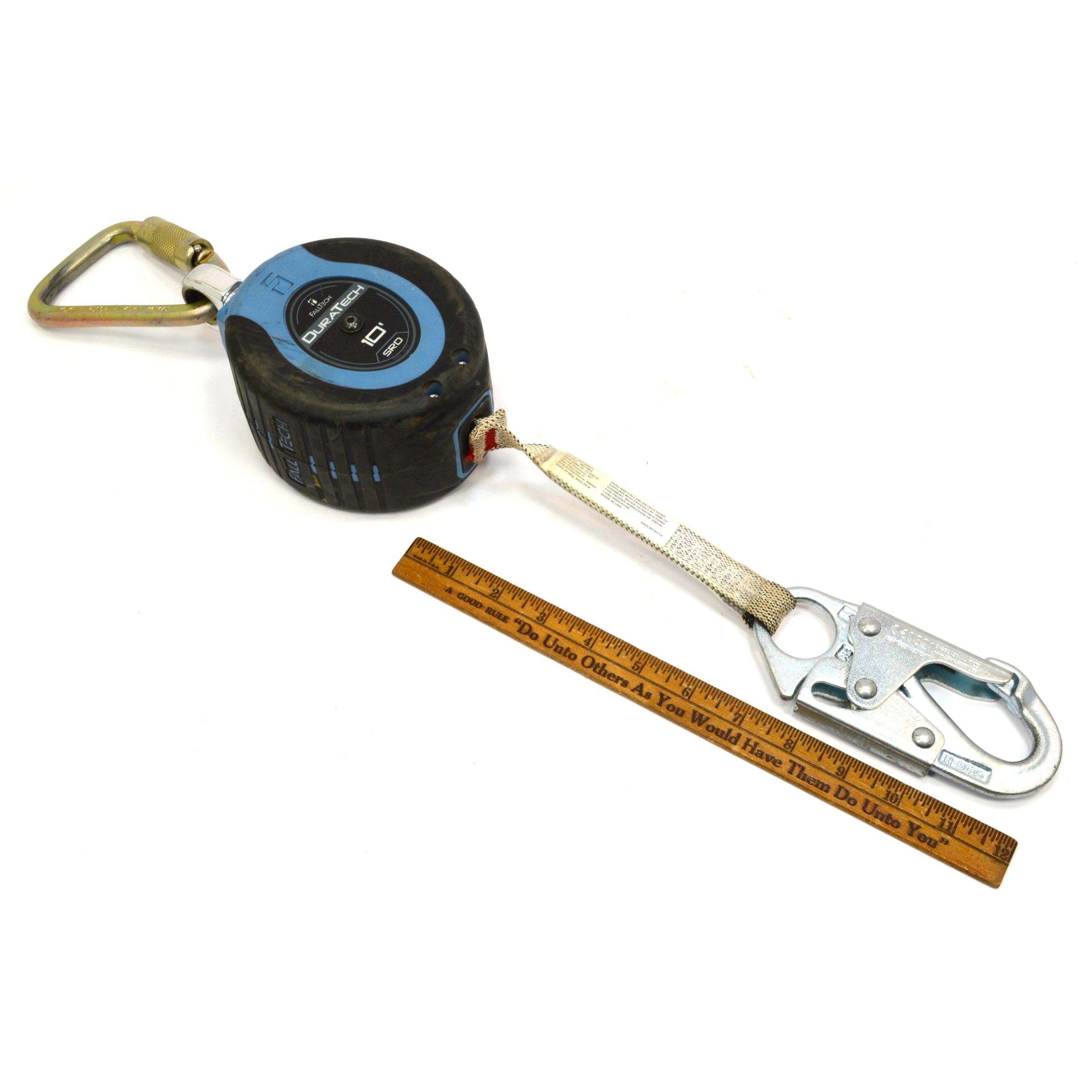 FallTech DuraTech 10ft Self Retracting Fall Limiter with Carabiner - Lightly Used Safety Harness for Construction & Roofing Work