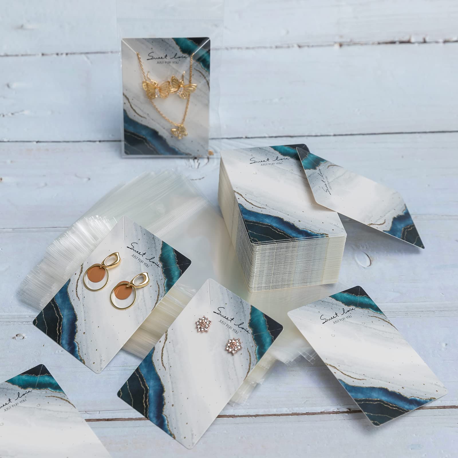 100-Pack Jewelry Display Cards with Bags - 3.5 x 2.4 Inch Necklace & Earring Packaging Holders - Premium Paper Jewelry Presentation Cards for Retail Stores, Boutiques & Online Shops (Great for Gift Wrapping & Trade Shows)