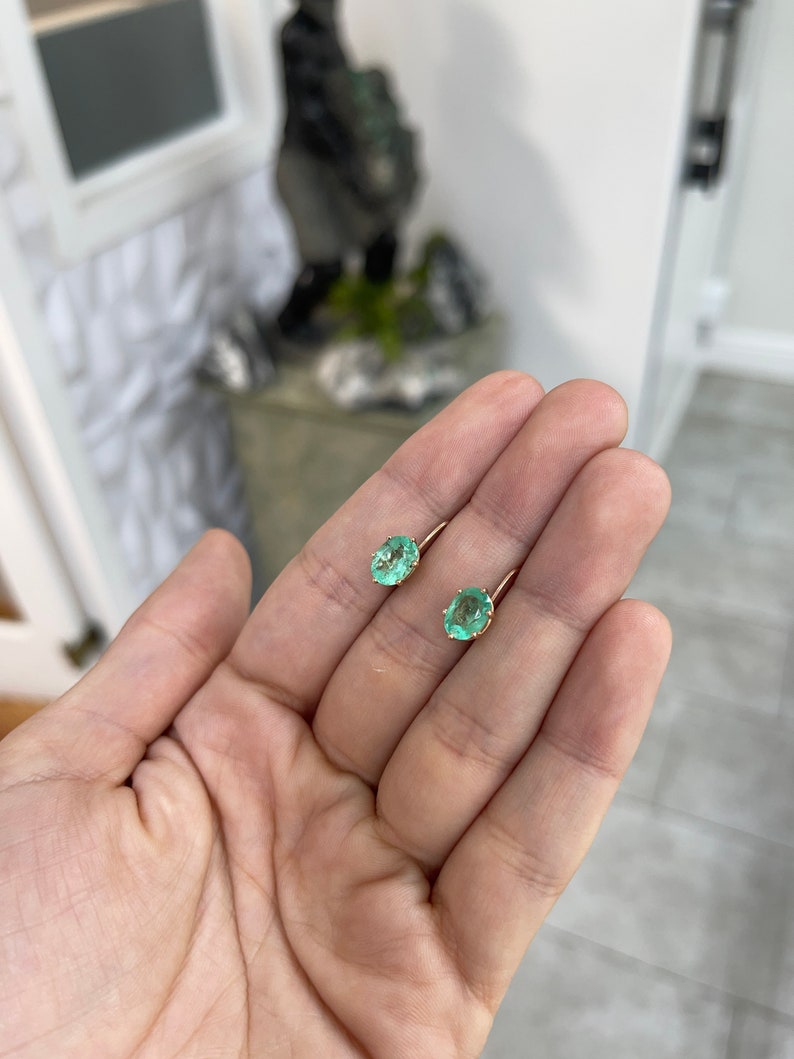 3.0tcw 14K Rose Gold Oval Cut Medium Green Colombian Emerald 6 Prong Lever Back Earrings for Women - Elegant Wedding, Anniversary & Evening Party Jewelry Gift