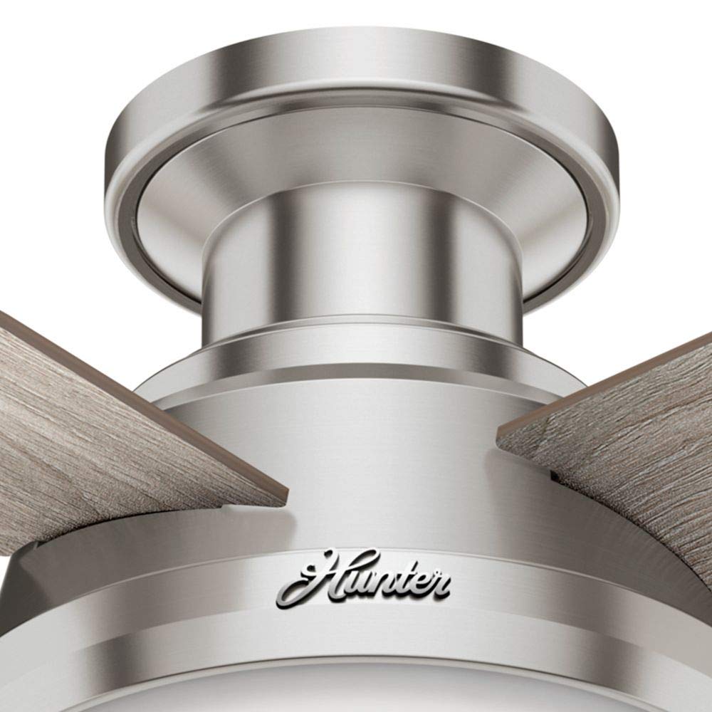 Hunter Fan 44 Inch Brushed Nickel Low Profile Ceiling Fan with Light Kit & Remote Control - Energy Efficient Indoor Cooling for Bedroom, Living Room, Dining Room, Kitchen, Office (Renewed) - Perfect for Home, Apartment and Commercial Spaces