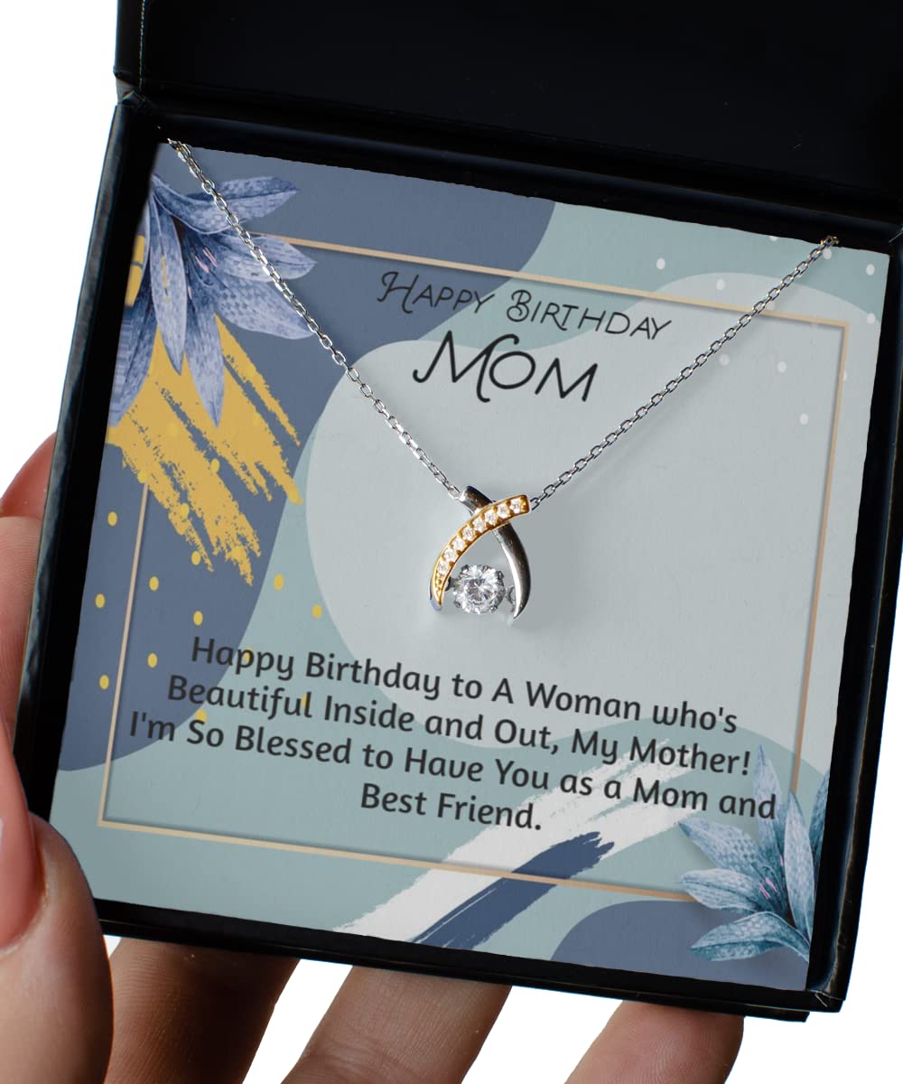 Zapbest Happy Birthday Mom Necklace - Elegant Wishbone Dancing Pendant Jewelry Gift for Mother from Son or Daughter - Perfect for Birthday, Mother's Day & Special Occasions