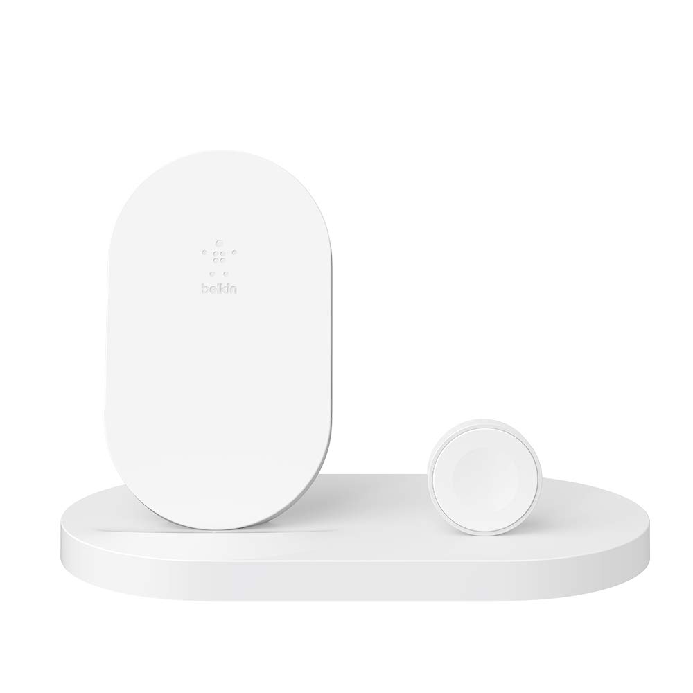 Belkin Boost Up 3-in-1 Wireless Charging Dock for iPhone 12/13/14/15 Pro Max & Apple Watch Series 9/8/7/SE - Fast Qi Charger with USB-A Port - White | Perfect for Bedside, Office & Travel Charging Station