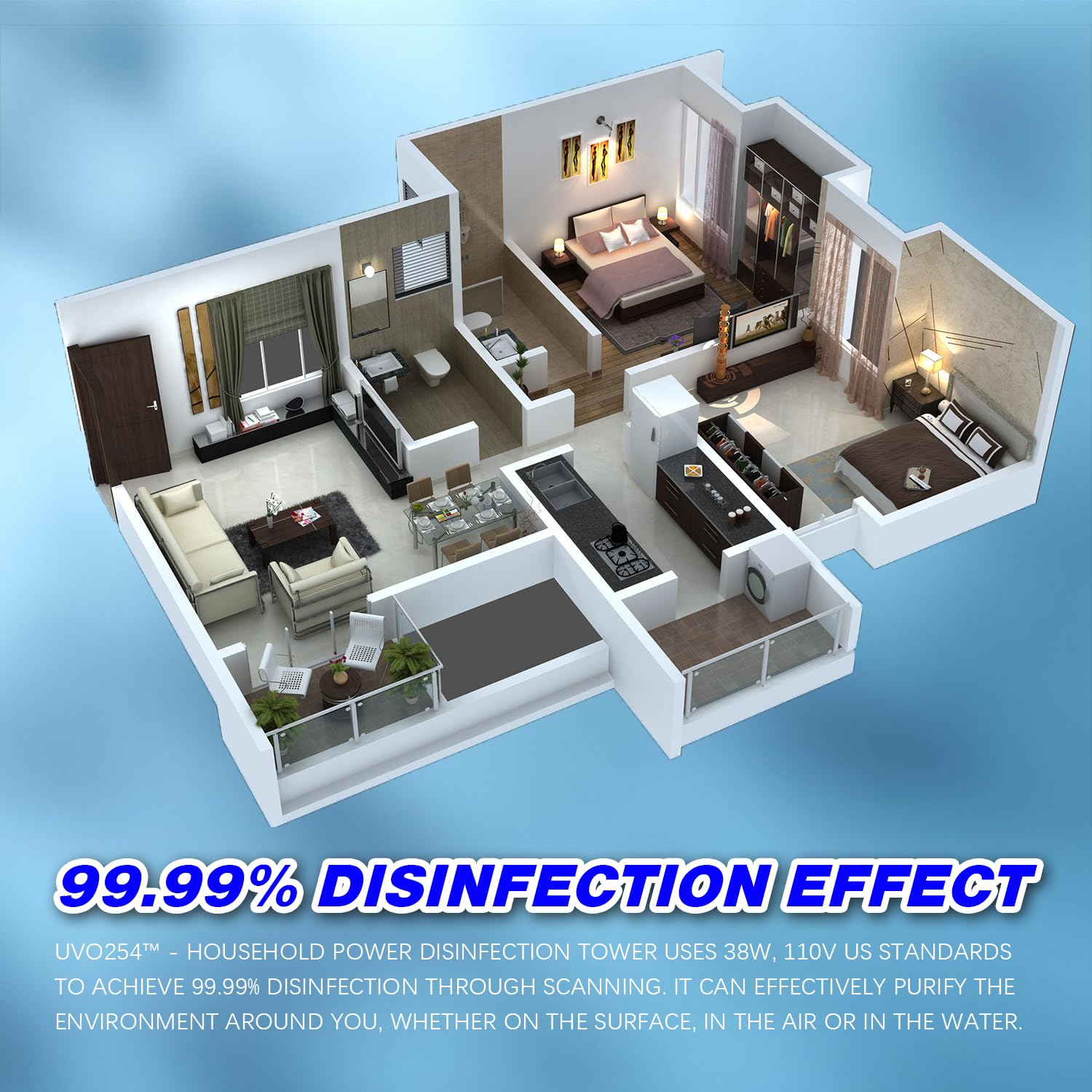 UVLIZER UVO254 Home Disinfection Tower - 60W 110V UV Sanitizer with 3-Speed Timer & Remote Control | Ozone Generator for Basement, Bedroom, Kitchen | Eliminates Germs, Bacteria & Viruses | Ideal for Home, Office & Travel Use