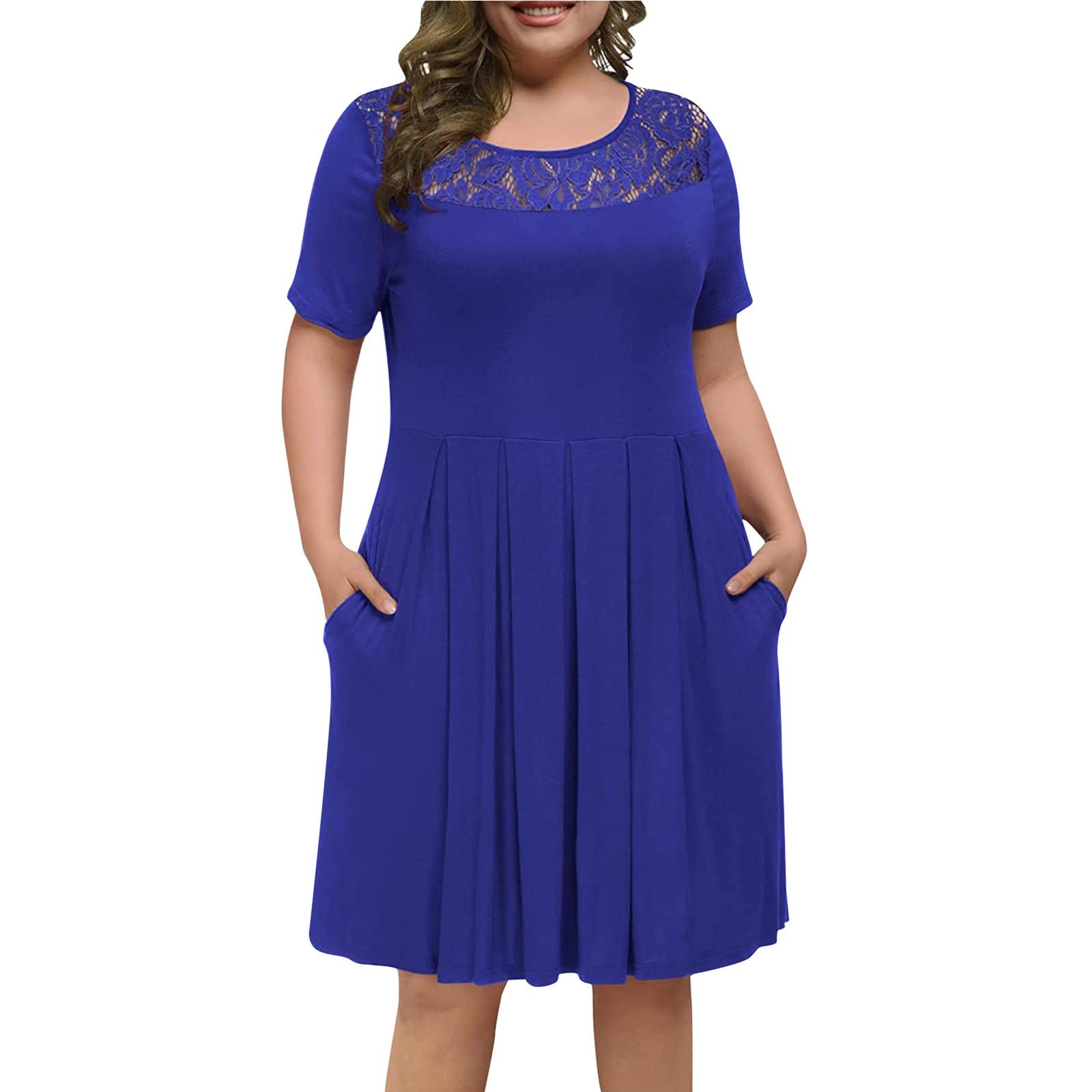Plus Size Casual Lace Dress for Women - O Neck A-Line Knee Length Swing Dress for Party, Wedding & Special Occasions | Comfortable & Elegant Women's Fashion