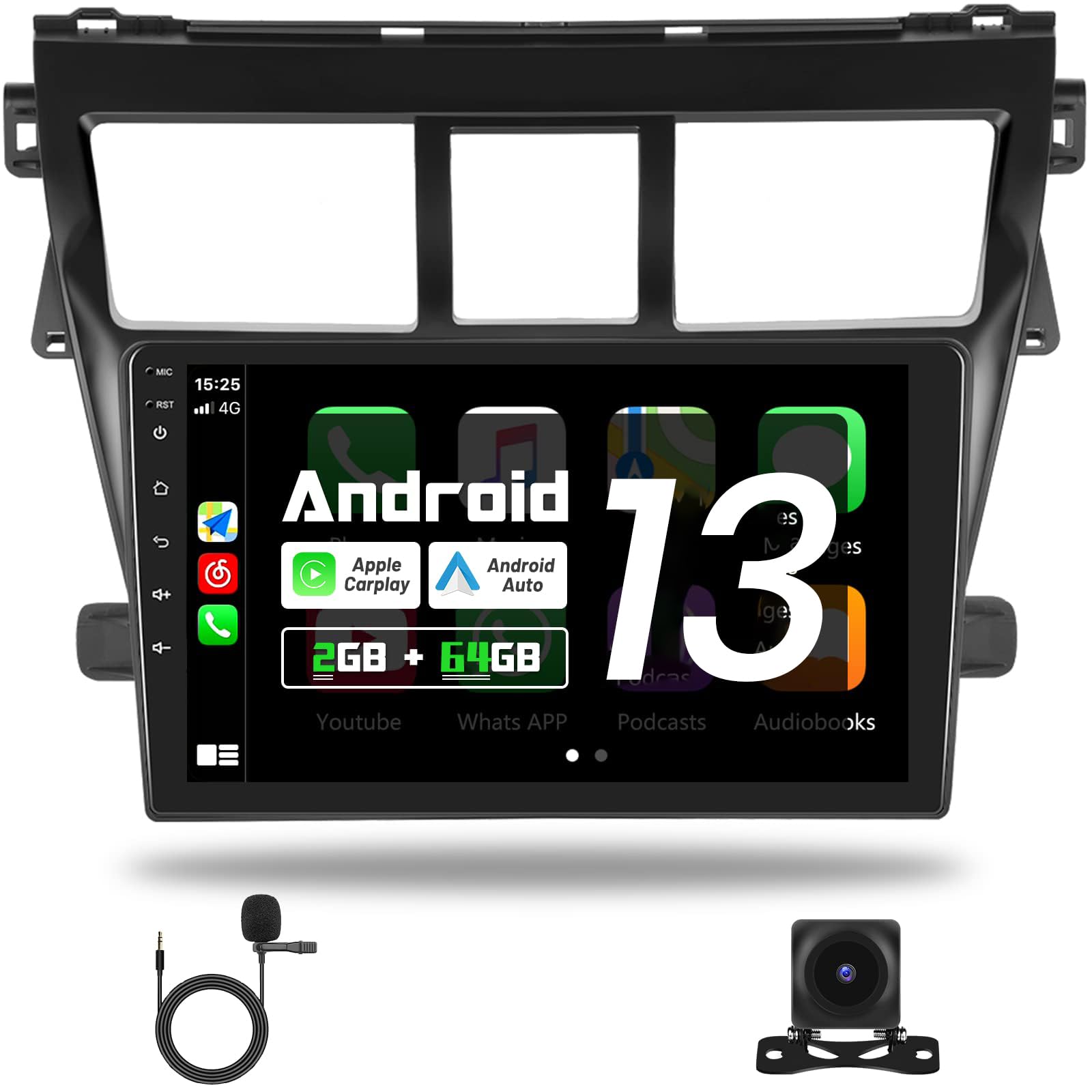 Toyota Yaris Vios 2007-2012 Car Stereo with Wireless CarPlay & Android Auto - 9
