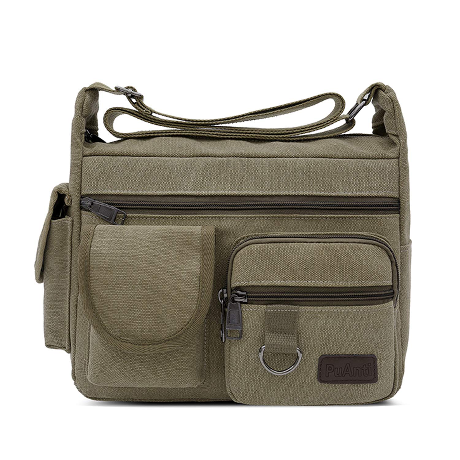 FANDARE Canvas Crossbody Bag for Men & Women - Durable Messenger Shoulder Bag, Satchel Work Bag, Bookbag & Briefcase in Green - Perfect for Office, Travel & Daily Commute