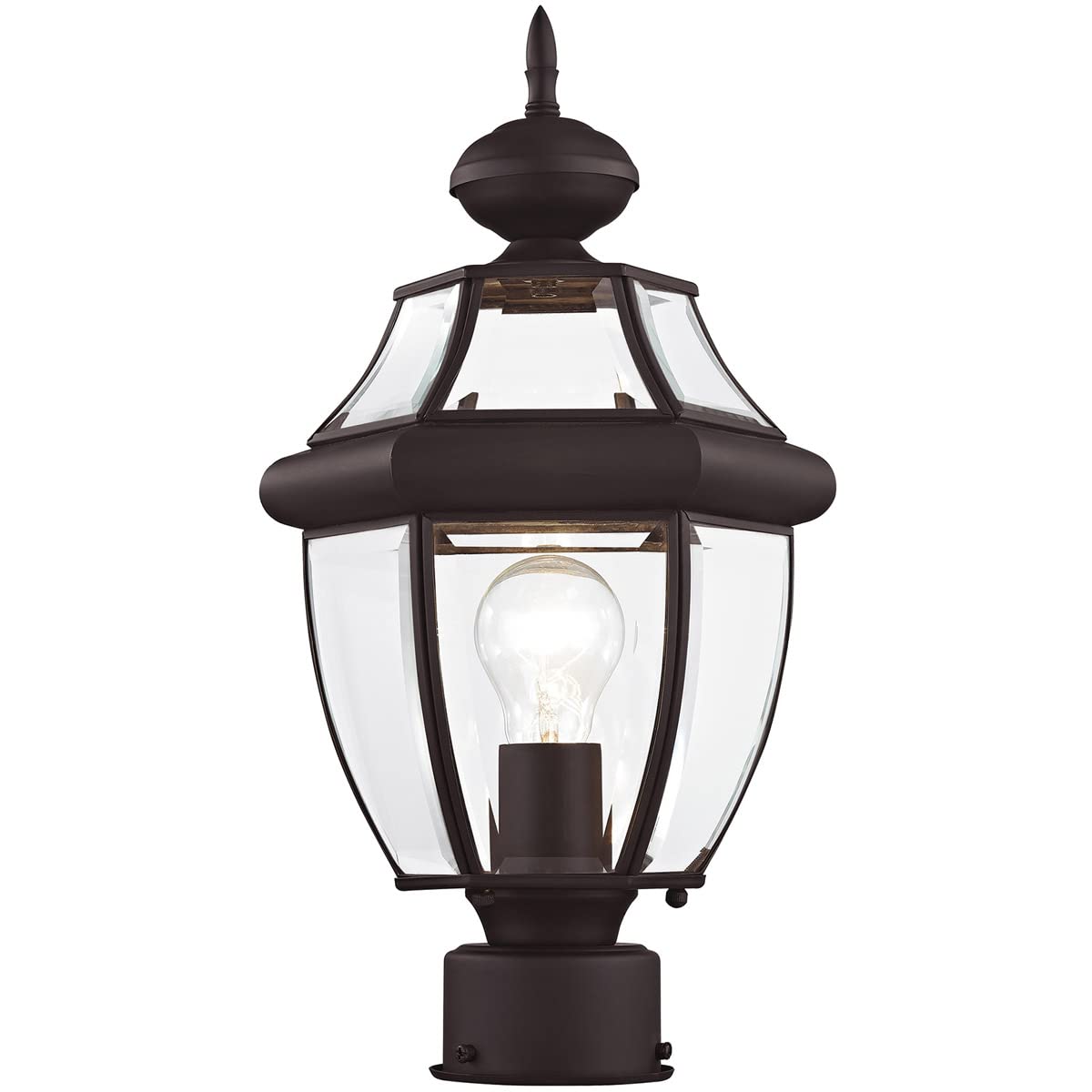 Livex Lighting 2153-07 Outdoor Bronze Post Lantern with Clear Beveled Glass Shades - Perfect for Porch, Patio, Garden, and Pathway Lighting