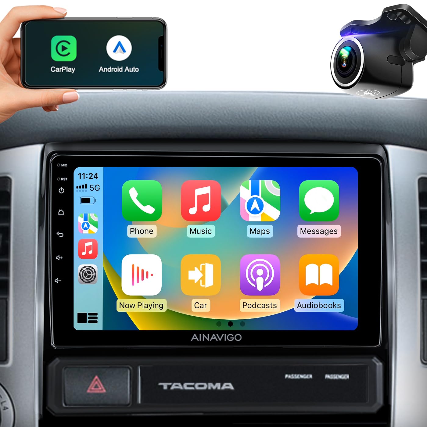 9 Inch Android 12 Car Stereo for Toyota Tacoma 2005-2015 - 5G WiFi, Wireless CarPlay & Android Auto, Touch Screen GPS Navigation, Bluetooth, FM/RDS Radio, HD Backup Camera - Perfect for Road Trips & Daily Commutes