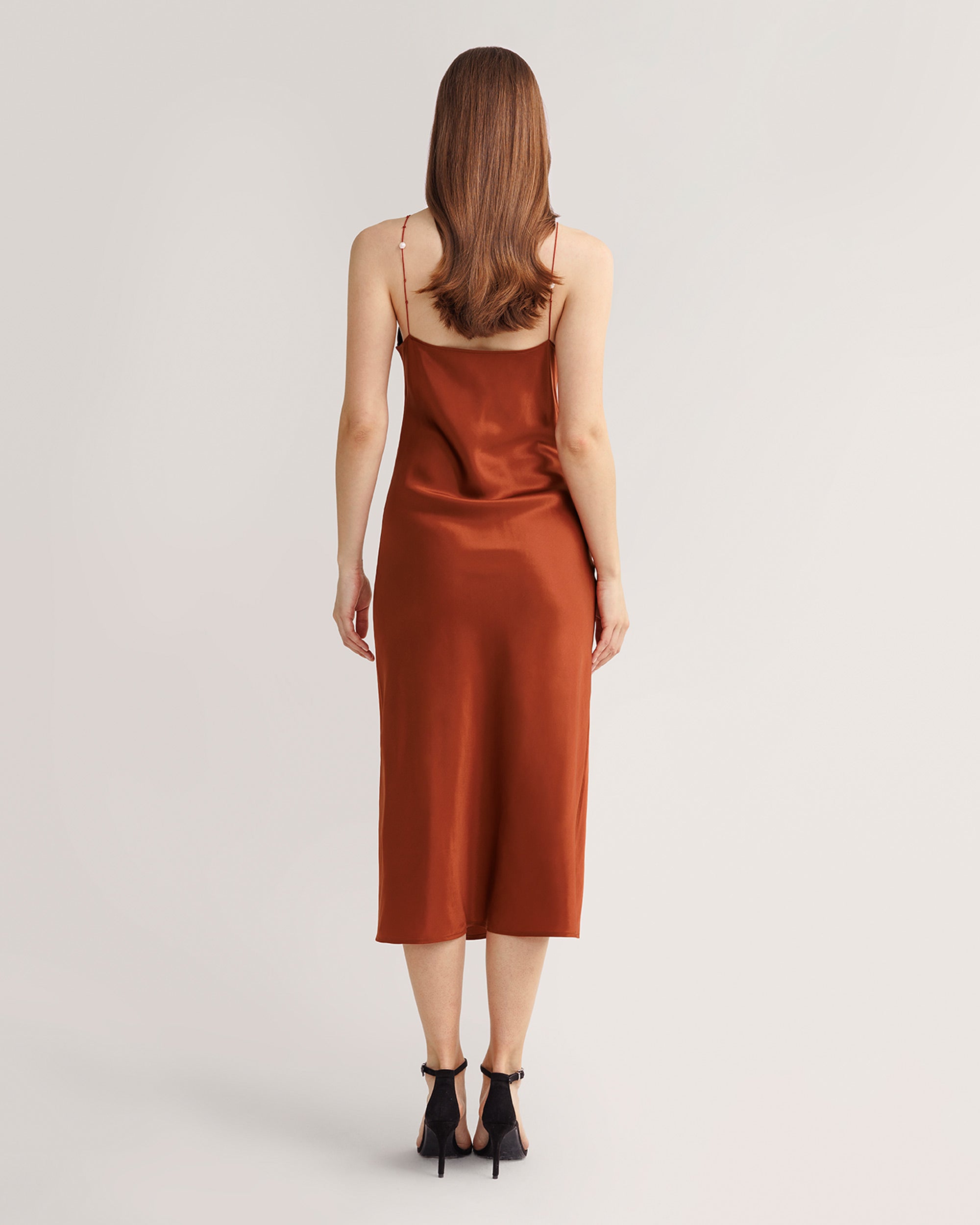 Elegant V-Neck Silk Dress with Pearl Accents - Perfect for Evening Parties, Weddings & Special Occasions