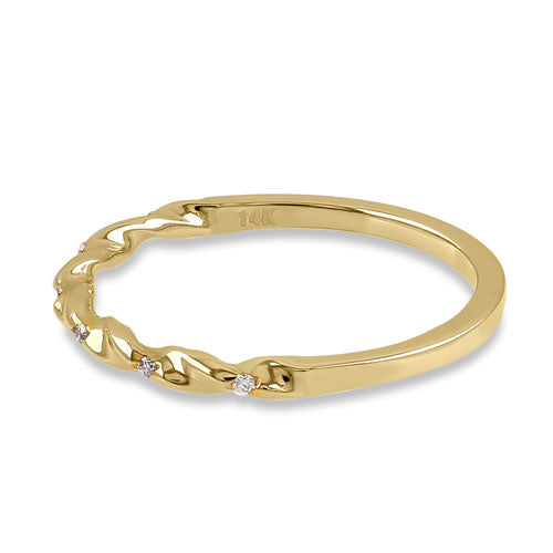 14K Yellow Gold Thin Half Eternity Twisted Stackable Diamond Ring for Women - Wedding Band, Anniversary Gift, Stackable Ring for Everyday Wear