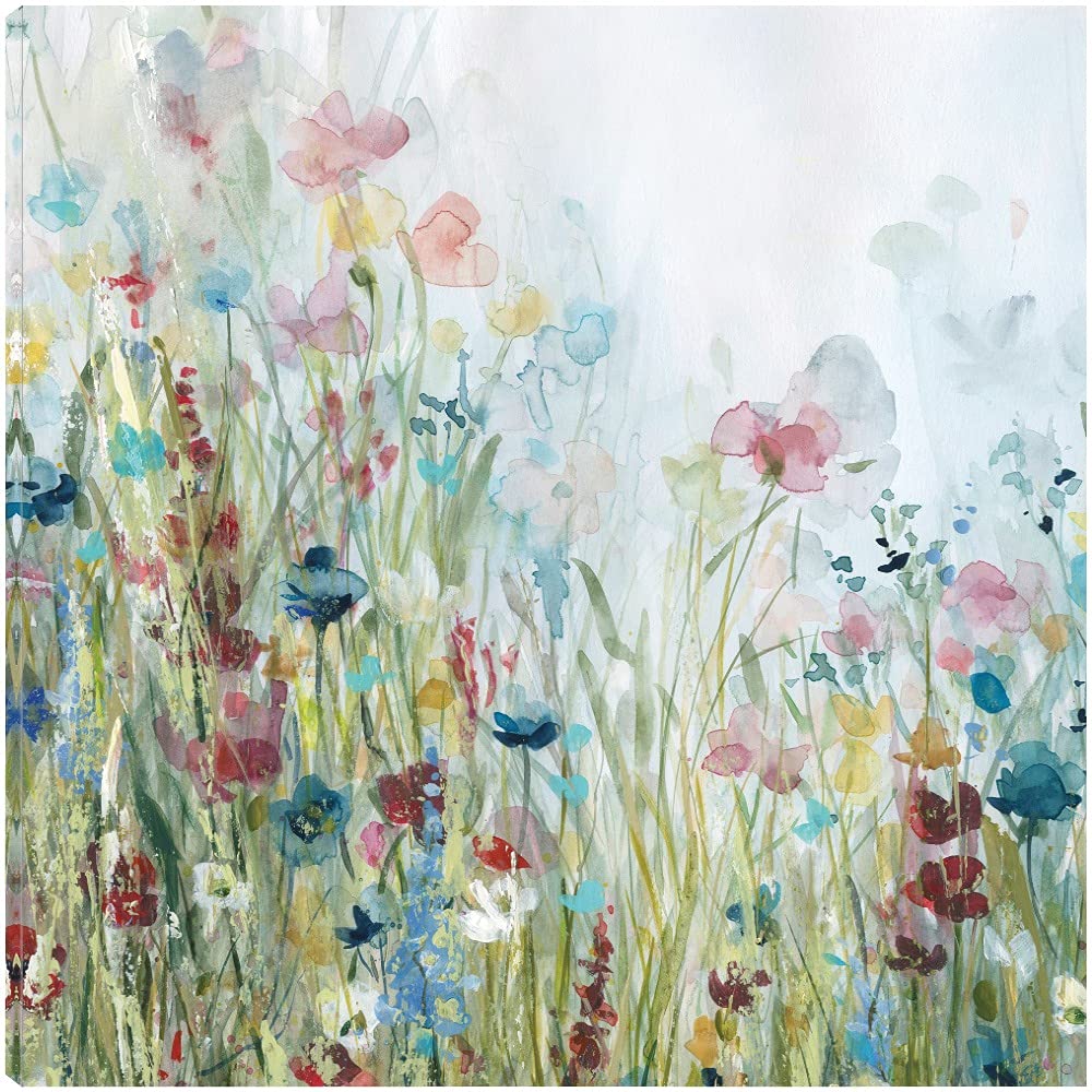 Botanical Wall Art Canvas - Wildflower Meadow Painting by Carol Robinson 22x22 Inch, Nature Inspired Bathroom & Bedroom Decor, Perfect for Spa, Living Room & Office Wall Decor