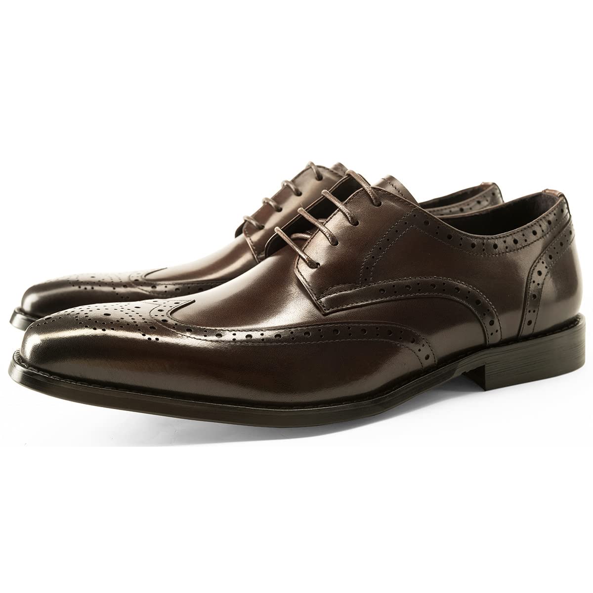 Premium Men's Business Brogue Derby Shoes - Handmade Genuine Cowhide Leather, Polished Square Toe Wingtip Oxford Dress Shoes for Office & Formal Events - Non-Slip Sole for Comfort & Style