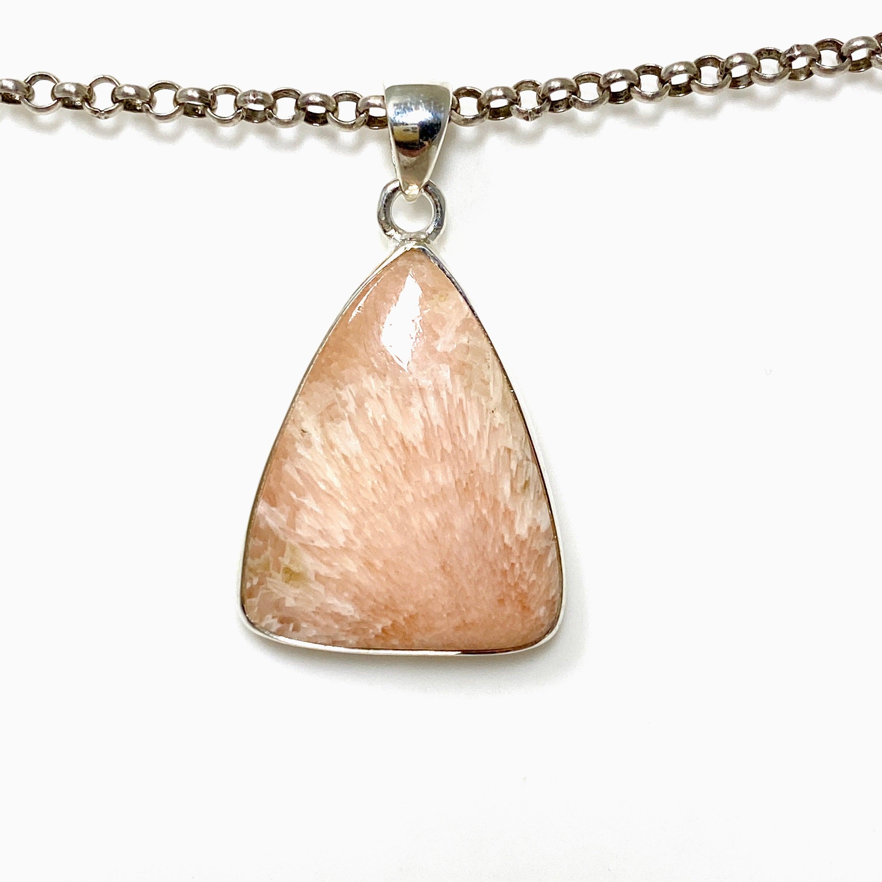 Natural Peach Scolecite Triangle Pendant Necklace KPGJ4524 - Healing Crystal Jewelry for Meditation, Energy Balancing & Spiritual Growth