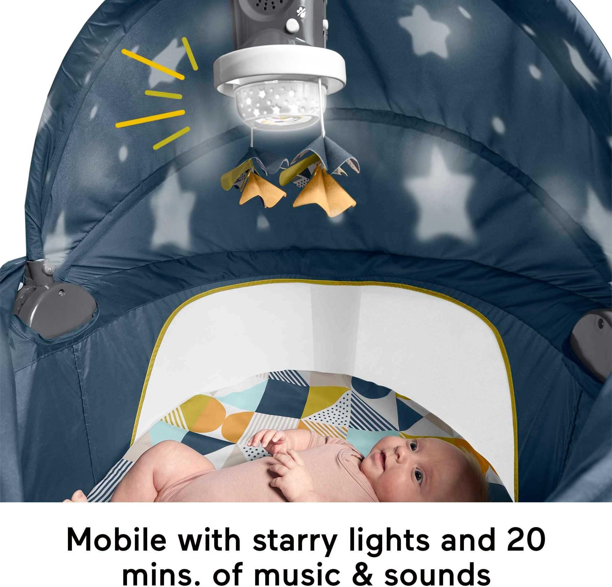 Fisher-Price Portable Baby Bassinet Deluxe - Travel Play Space for Newborns with Lights, Music & Canopy | On-The-Go Projection Dome in Cool Hues | Perfect for Travel, Nursery & Bedside Use