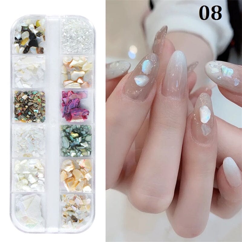 Natural Shell Slices for Nail Art - 100pcs Decorative Shell Pieces with Tray | DIY Manicure, Pedicure & Crafting Supplies for Beach Wedding Nails & Summer Nail Designs