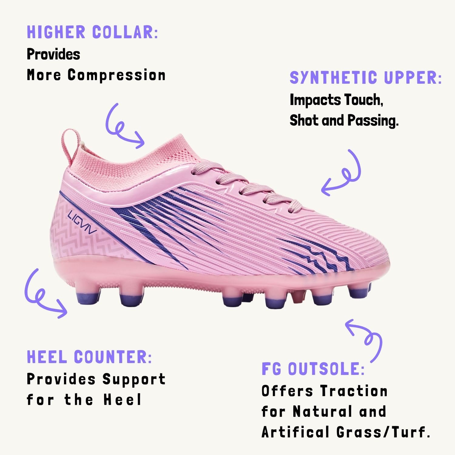 **Kids Soccer Cleats for Boys & Girls - Dynamic Collar Football Shoes for Firm Ground - Toddler, Little Kid & Big Kid Sizes - Perfect for Outdoor Matches & Training**