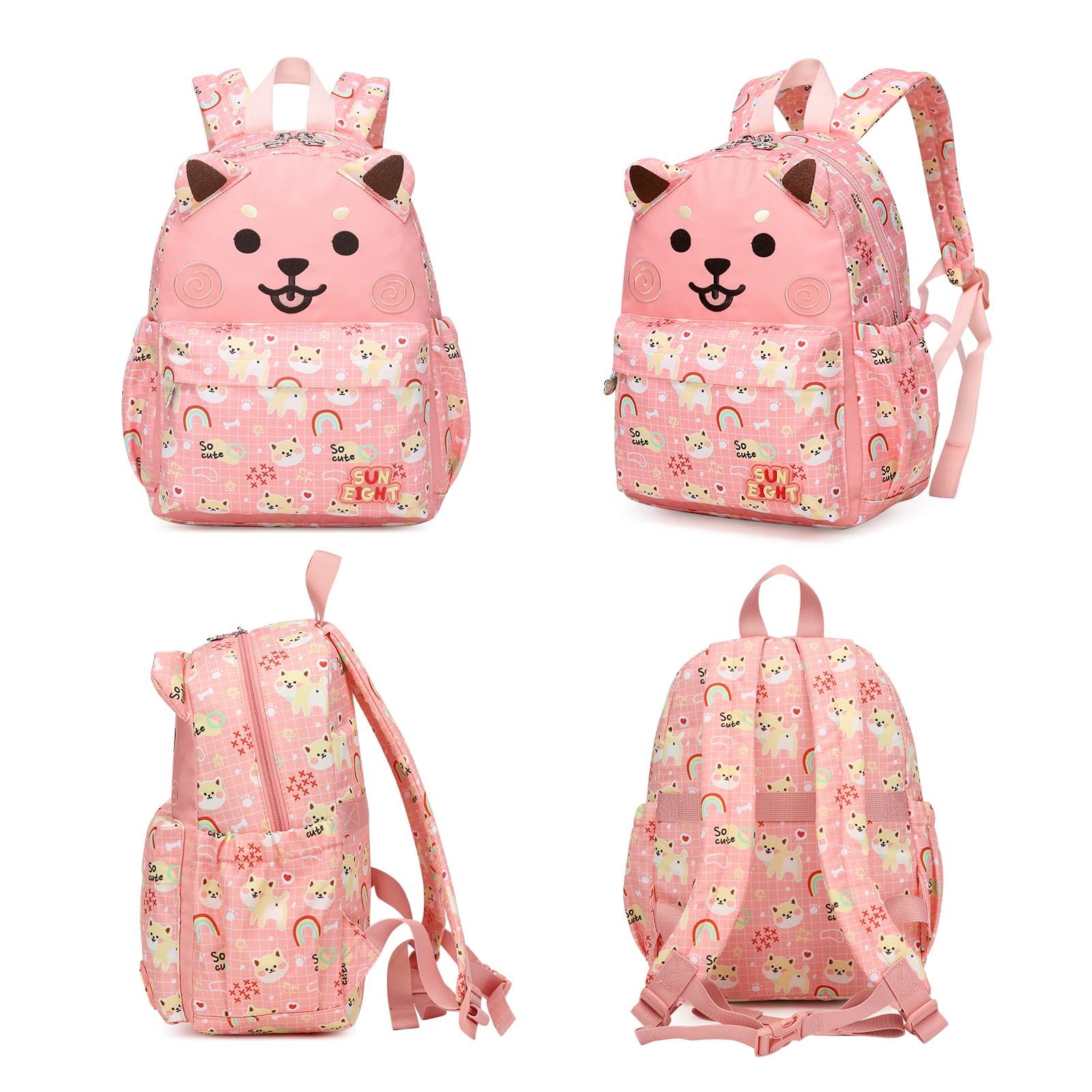 SUN EIGHT Cute Puppy Toddler Backpack for Girls Age 2-5 - Durable Kindergarten & Preschool Backpack for Little Girls - Perfect for School, Daycare, Travel & Outdoor Adventures