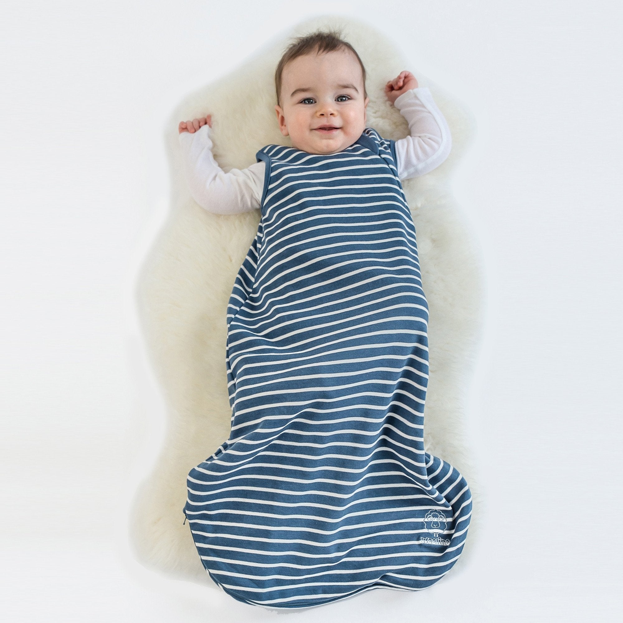 4 Season Baby Sleeping Bag - Soft Merino Wool & Organic Cotton Blend - Navy Blue - Perfect for Nursery, Daycare & Travel