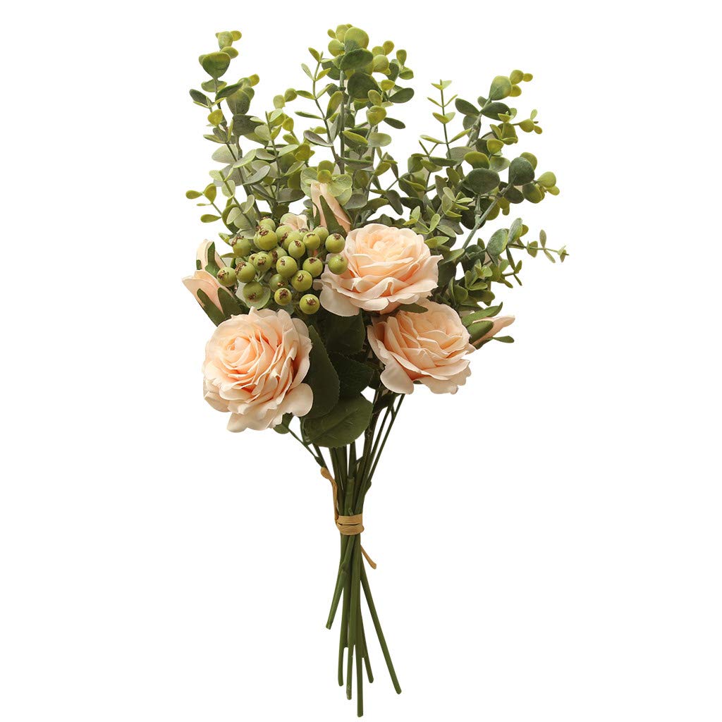Artificial Hanging Flowers for Outdoors - Rose & Hydrangea Bouquet | Faux Fall Flowers for Home, Wedding, Party Decor | Watermelon Red | Perfect for Porch, Garden, Balcony & Patio Decorations