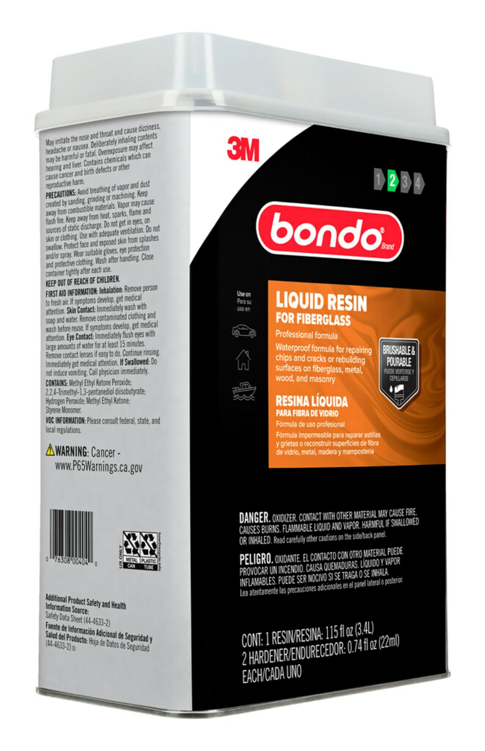 Bondo Fiberglass Resin Kit - 0.9 Gallon Can (00404) for Auto Body Repair, Boat Hull Patching & DIY Projects | High Strength Fiberglass Repair Resin
