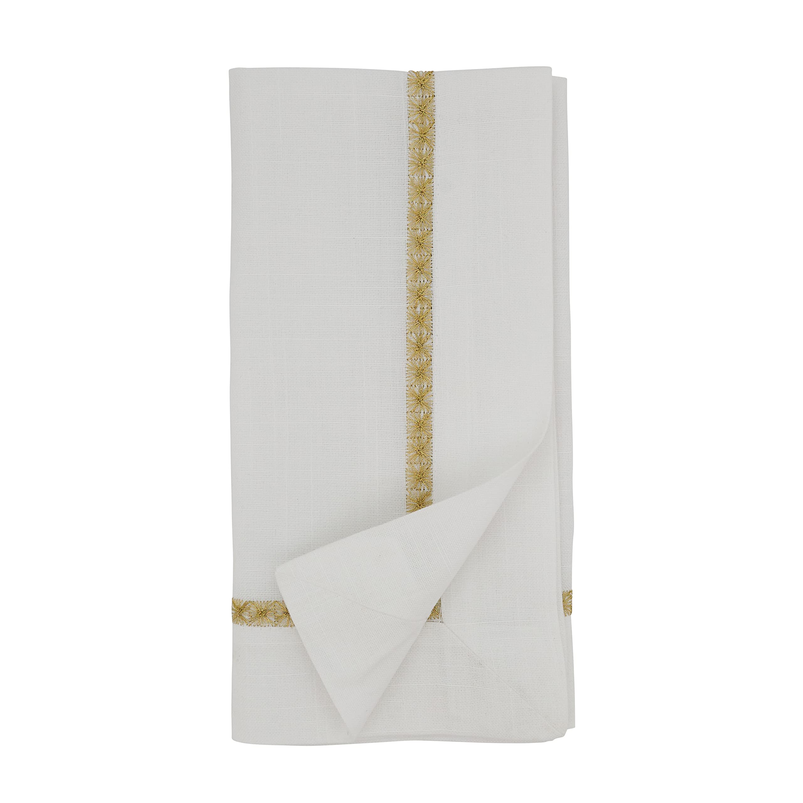 Premium Embroidered Border Cocktail Napkins Set of 4 - Elegant Linen Drink Coasters for Parties, Weddings & Home Decor