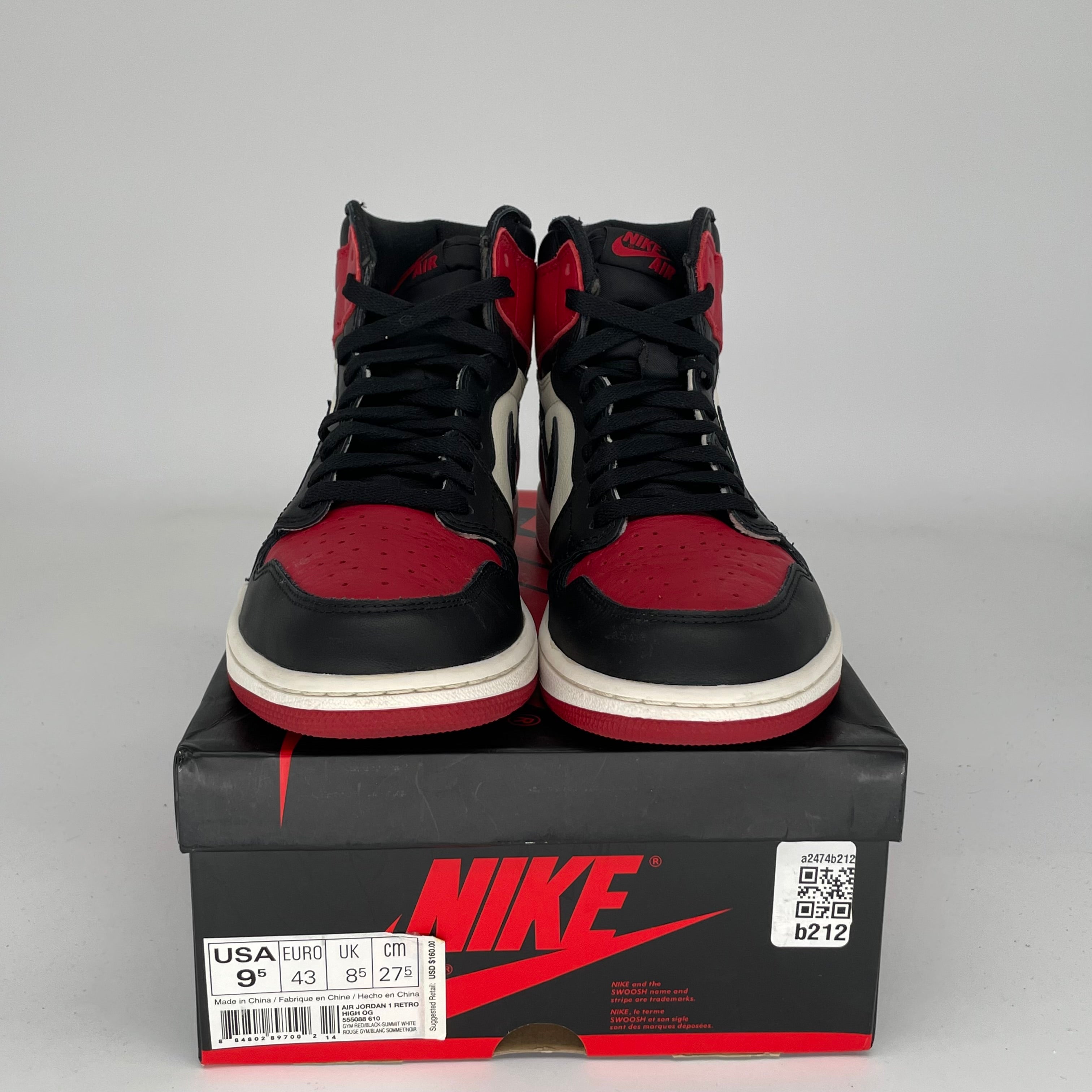 AIR JORDAN 1 BRED TOE Men's Basketball Shoes Size 9.5 - Style 555088-610 | Authentic Retro High Tops for Sneaker Collectors & Streetwear Fashion - Perfect for Basketball, Casual Wear & Sneakerhead Collections