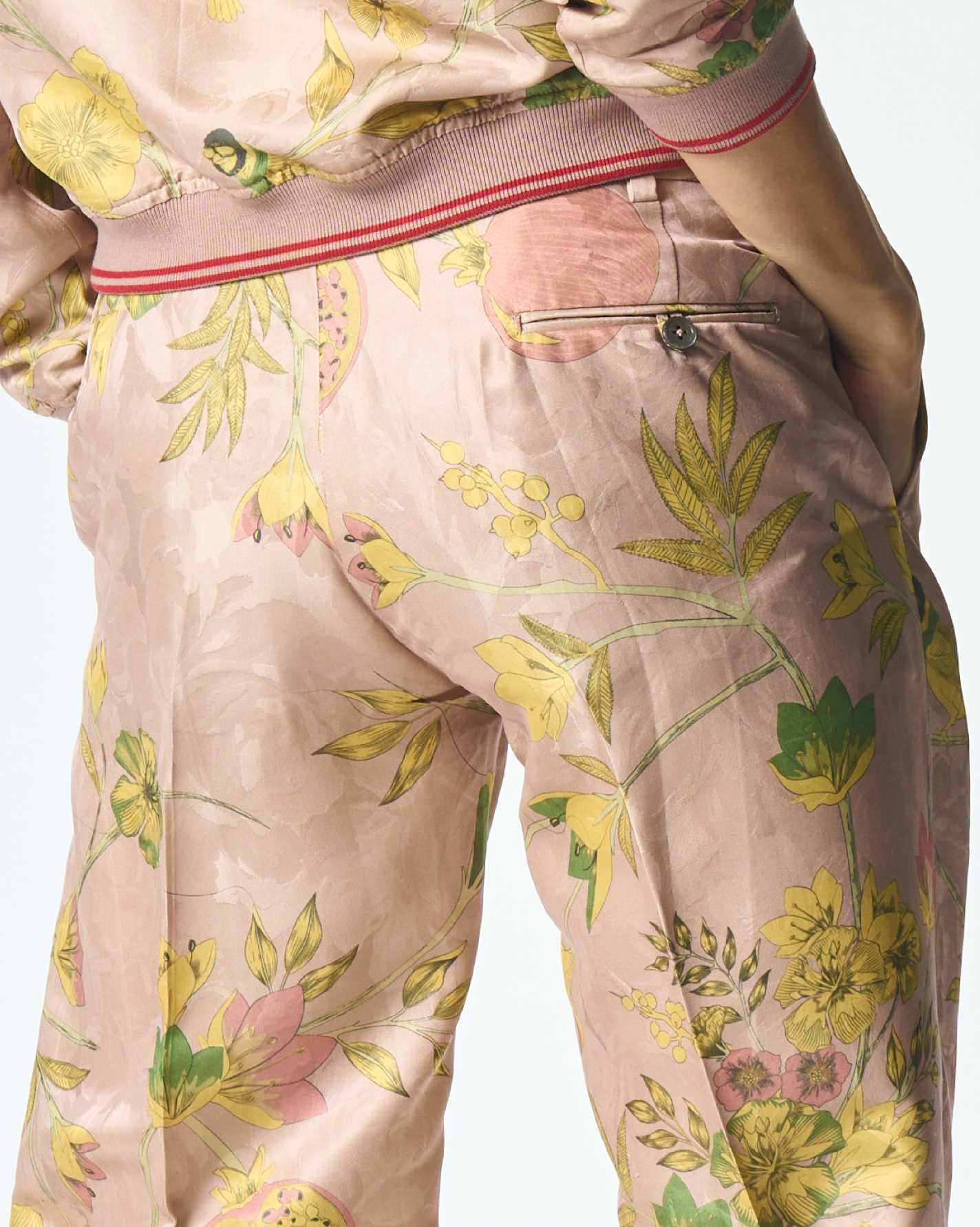 Champagne Pink Silk Damask Straight Fit Trousers for Women - Elegant Formal Pants for Office, Evening Events & Special Occasions