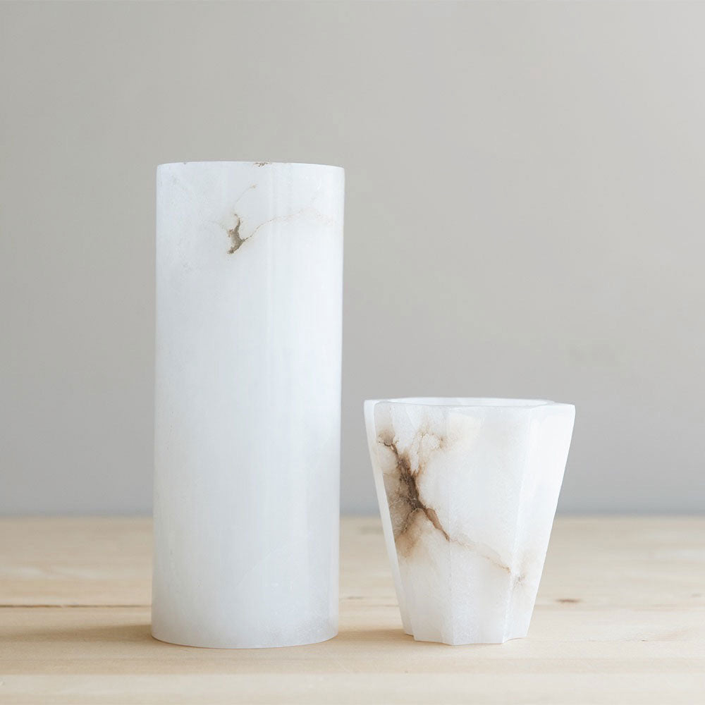 Elegant Tall Alabaster Vase for Home Decor - Handcrafted White Stone Flower Vase for Living Room, Wedding Centerpiece & Luxury Gift