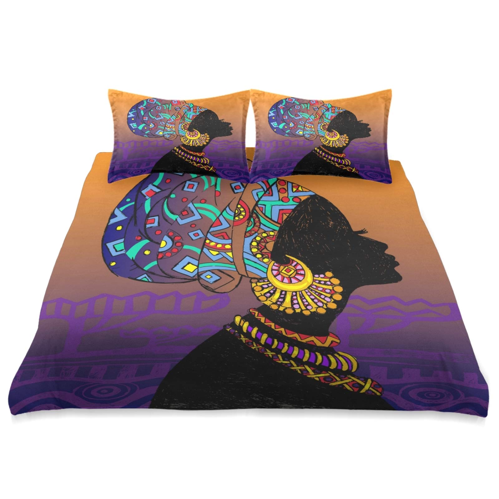 African Women Pattern Comforter Set - 3 Piece Ultra Soft All Season King Size Bedding (90x104 Inch) for Cozy Bedroom Decor | Perfect for Master Bedroom, Guest Room & Dorm