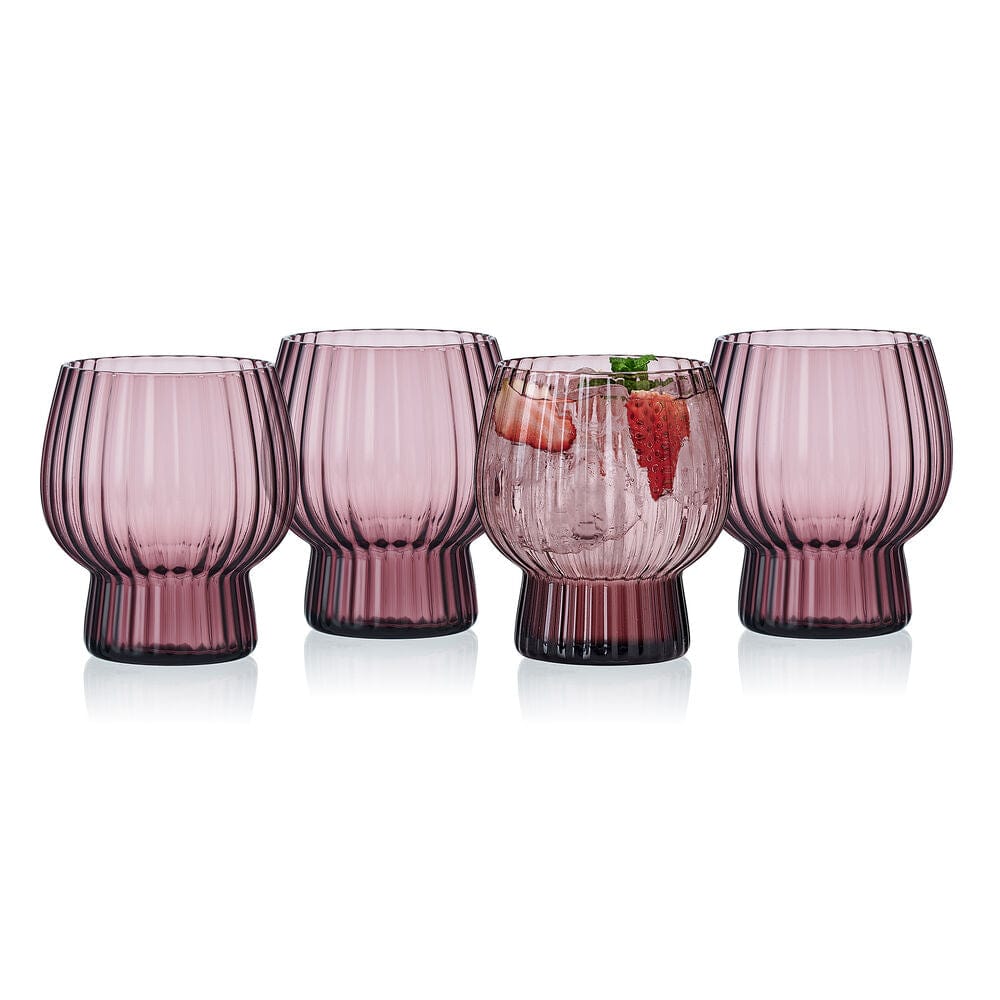 Phoebe Optic Lilac Set of 4 Double Old Fashioned Glasses - Vintage Inspired Cocktail Glasses for Whiskey, Bourbon & Scotch - Perfect for Home Bars, Parties & Gifts