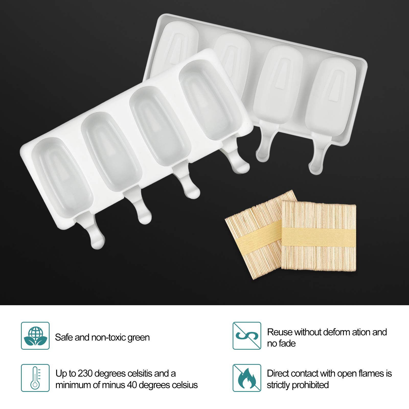 2 Pack Reusable Food Grade Silicone Popsicle Molds - Large 3D Ice Cream, Candy, Cakesicle & Chocolate Molds for Baking DIY Frozen Treats with 100 Wooden Sticks | Perfect for Summer Desserts, Kids Snacks & Party Favors