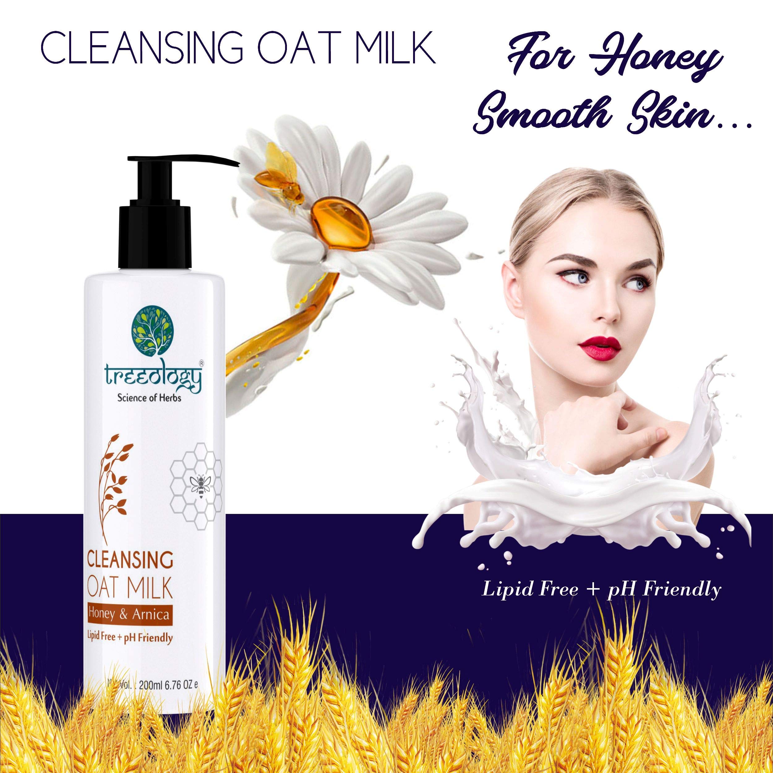 Treeology Natural Honey & Arnica Cleansing Oat Milk with Jojoba & Hydrolyzed Vegetable Protein - Soothing Oat Milk Powder Formula for Smooth Skin | Gentle Face Wash for Dry, Sensitive Skin | Perfect for Morning & Night Skincare Routine