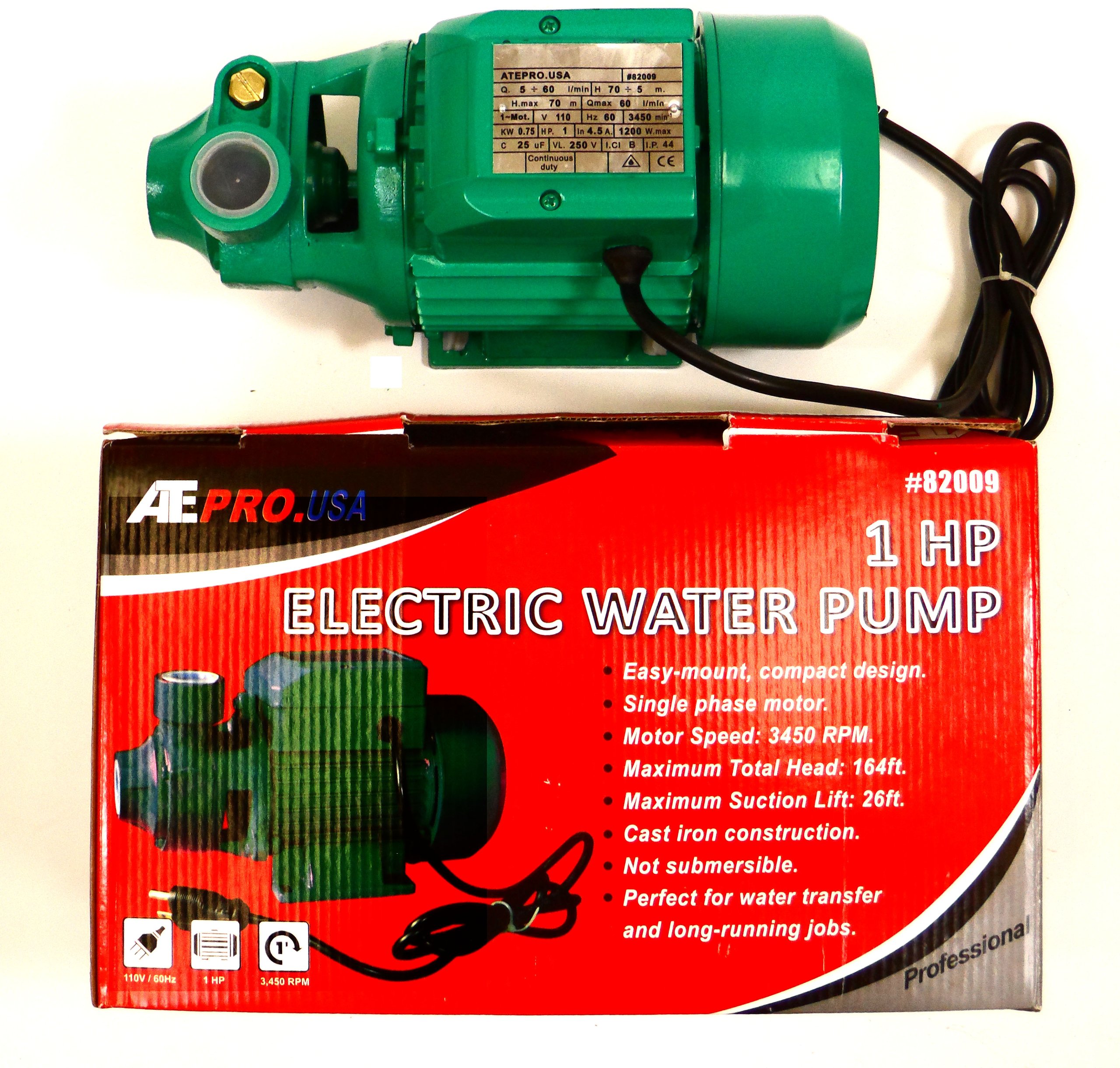 1 HP Electric Water Removal Pump - Heavy Duty Compact Submersible Water Transfer Pump for Basement, Pool, Flood, and Construction Sites