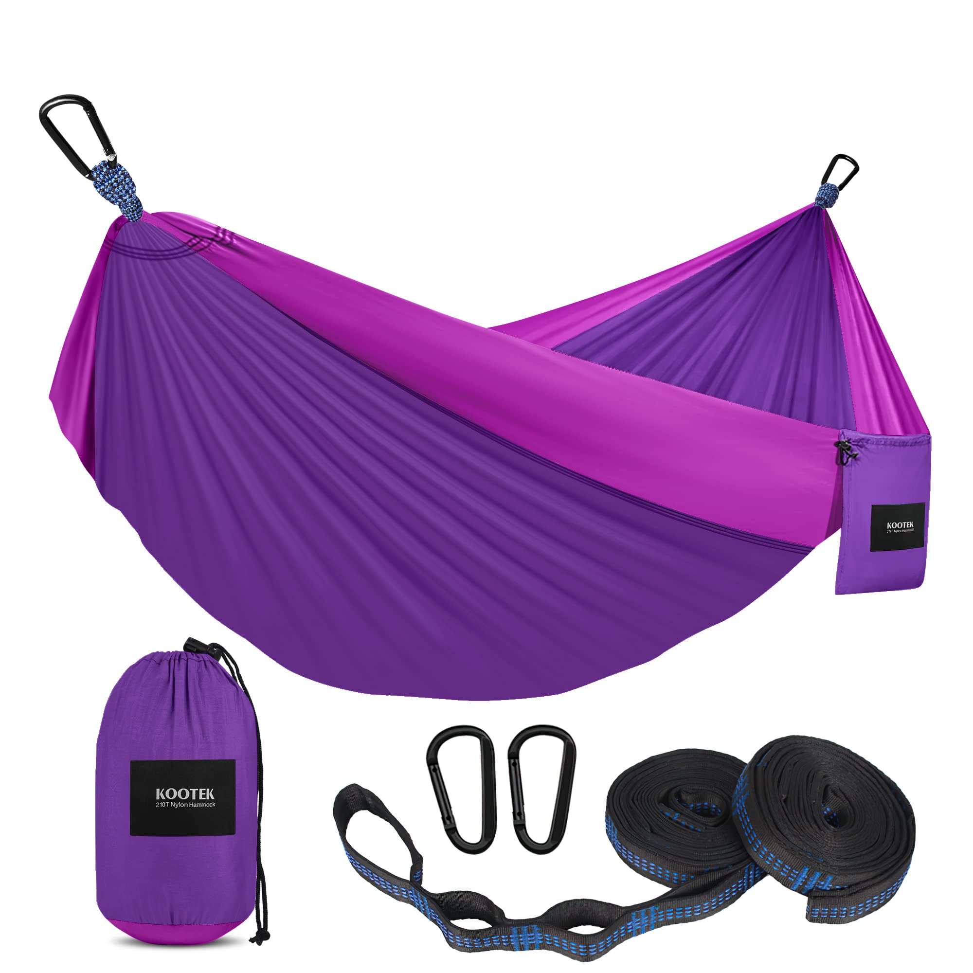 Kootek Portable Camping Hammock - Double & Single Lightweight Hammock for Outdoor Adventures, Travel, Beach, Backyard Relaxation | Perfect for Camping, Hiking, Backpacking & Patio Lounging