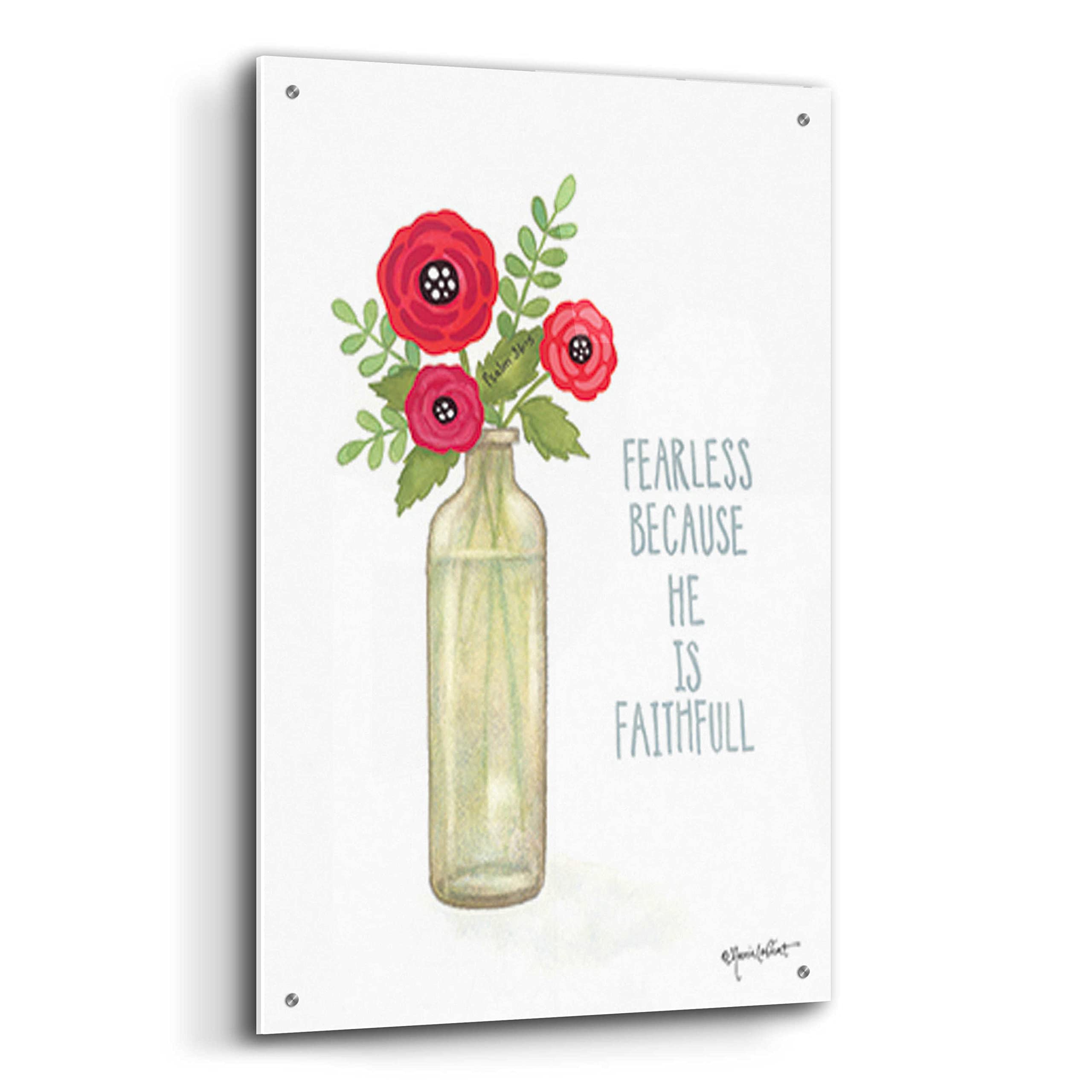 Annie LaPoint 'Red Blossoms - Be Fearless' Acrylic Glass Wall Art Painting - 24x36 Inches Modern Abstract Floral Canvas Print - Perfect for Living Room, Bedroom & Office Decor