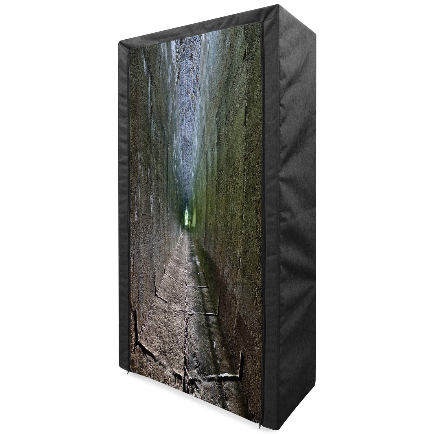 Vintage Fabric Wardrobe with Shelves - Ambesonne Dungeon Old Tunnel Sun Rays Illustration, 33.5