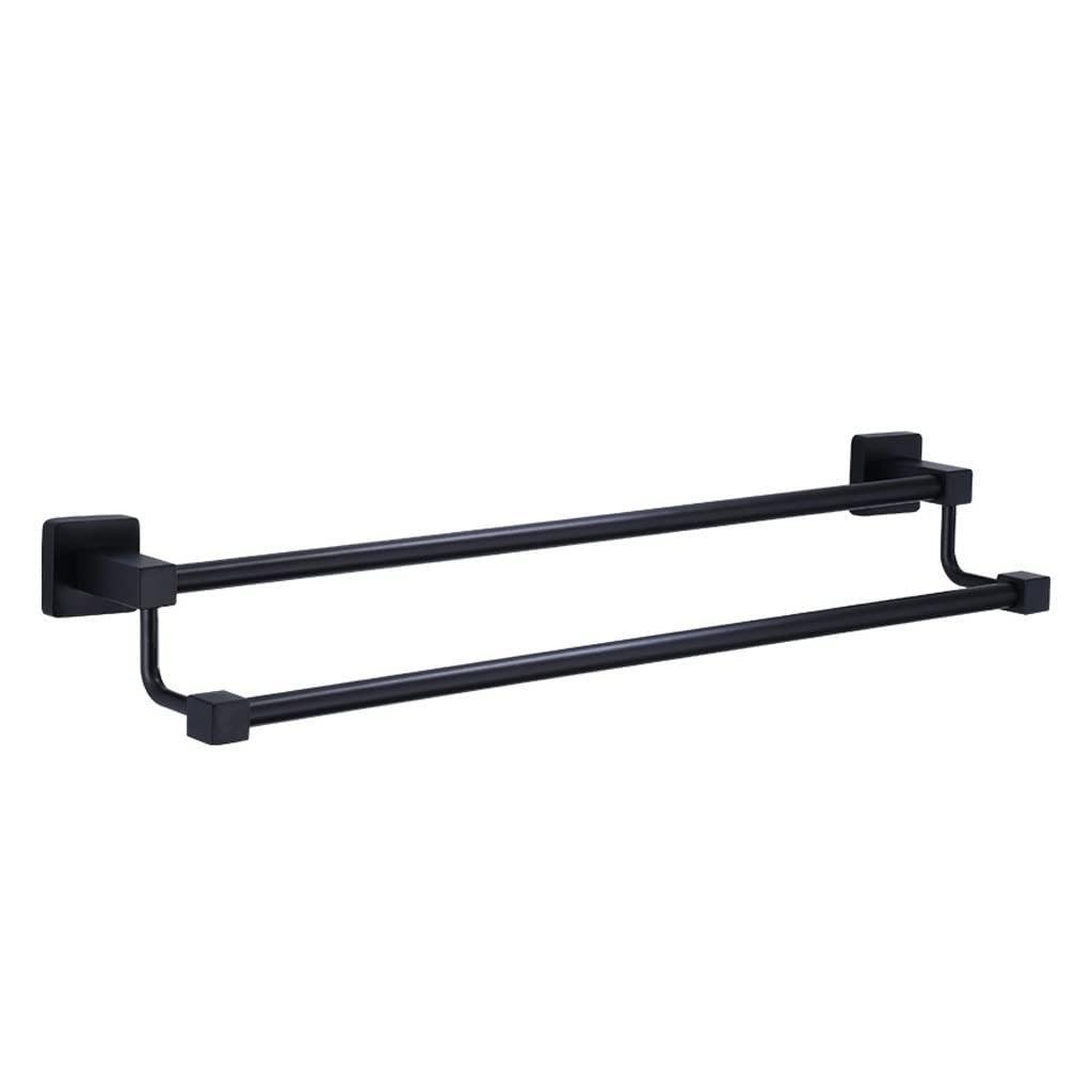 Stainless Steel Double Rod Black Towel Rack for Bathroom - 60cm Square Hanging Toilet Towel Holder - Perfect for Modern Bathrooms, Showers, and Powder Rooms