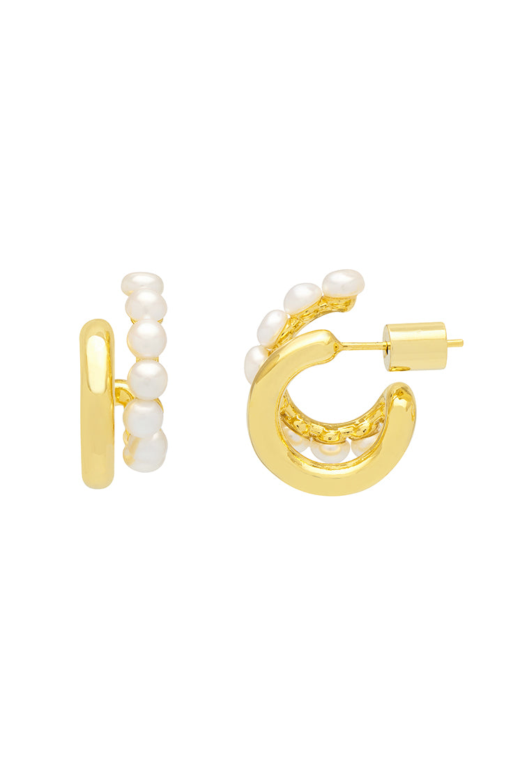 Elegant Pearl Double Illusion Hoop Earrings for Women - Hypoallergenic & Lightweight - Perfect for Weddings, Parties & Everyday Wear
