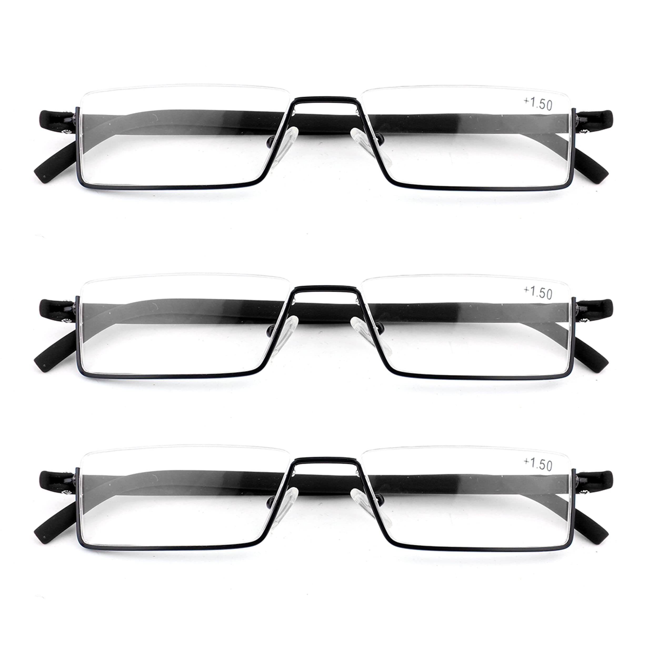Half Frame Reading Glasses with Portable Case - Thin & Lightweight Readers for Women & Men (3 Pairs, +1.0 Magnification) - Perfect for Reading, Office Work & Travel