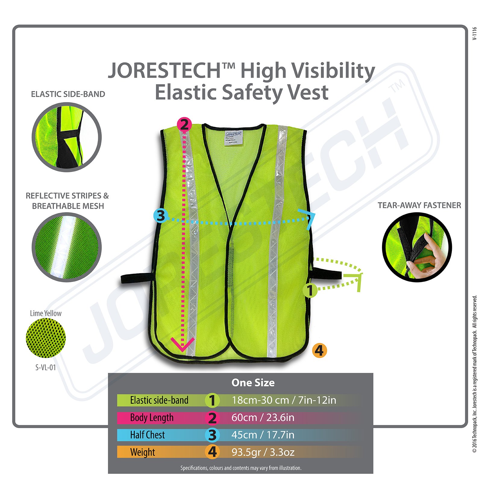 JORESTECH High Visibility Safety Vest - Yellow/Lime Mesh with 1