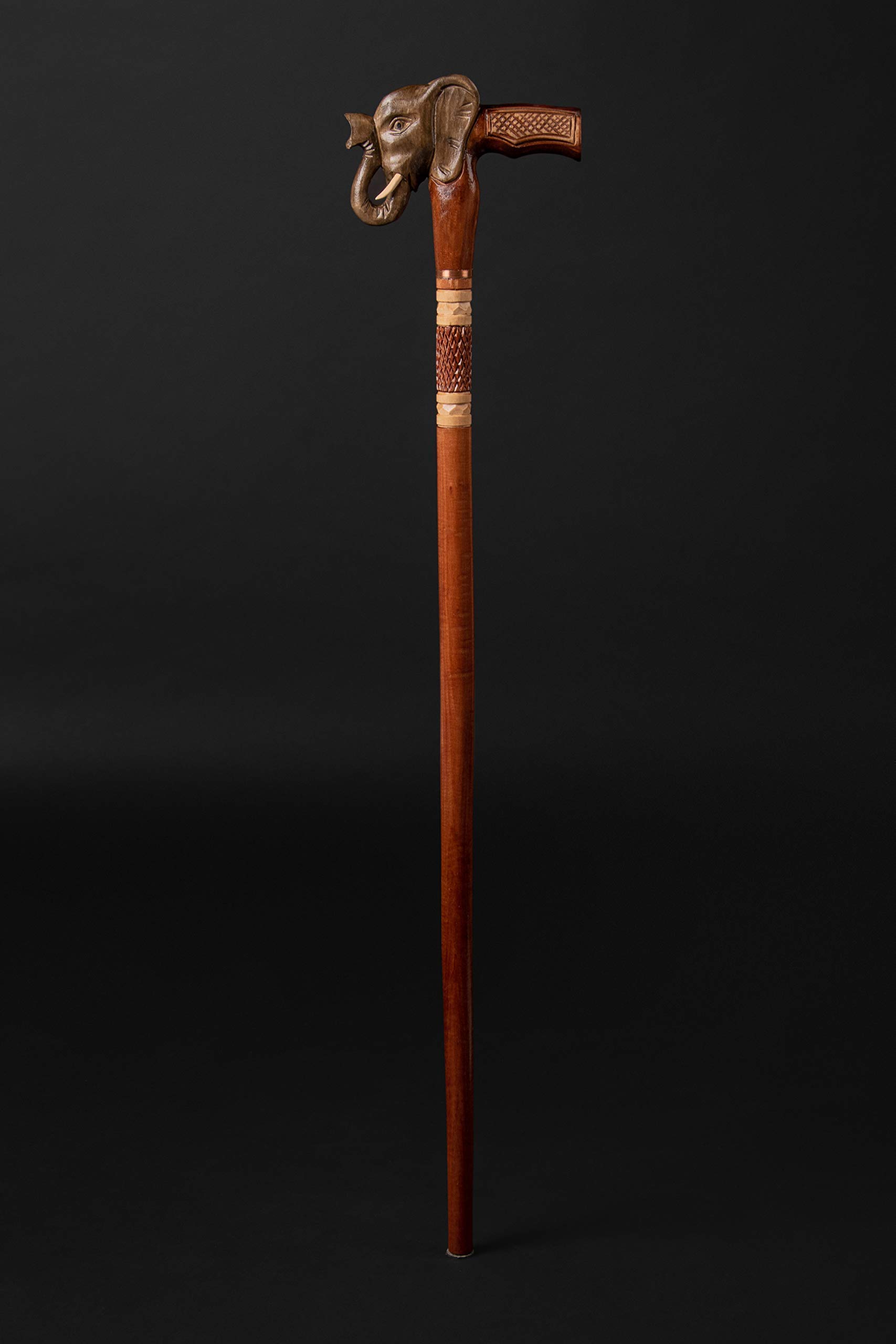 Hand Carved Wooden Elephant Cane with Rubber Tip - Fashionable Walking Stick for Men & Women - Handmade Hiking Staff - Perfect Gift for Seniors & Outdoor Enthusiasts - Ideal for Daily Use, Hiking & Travel