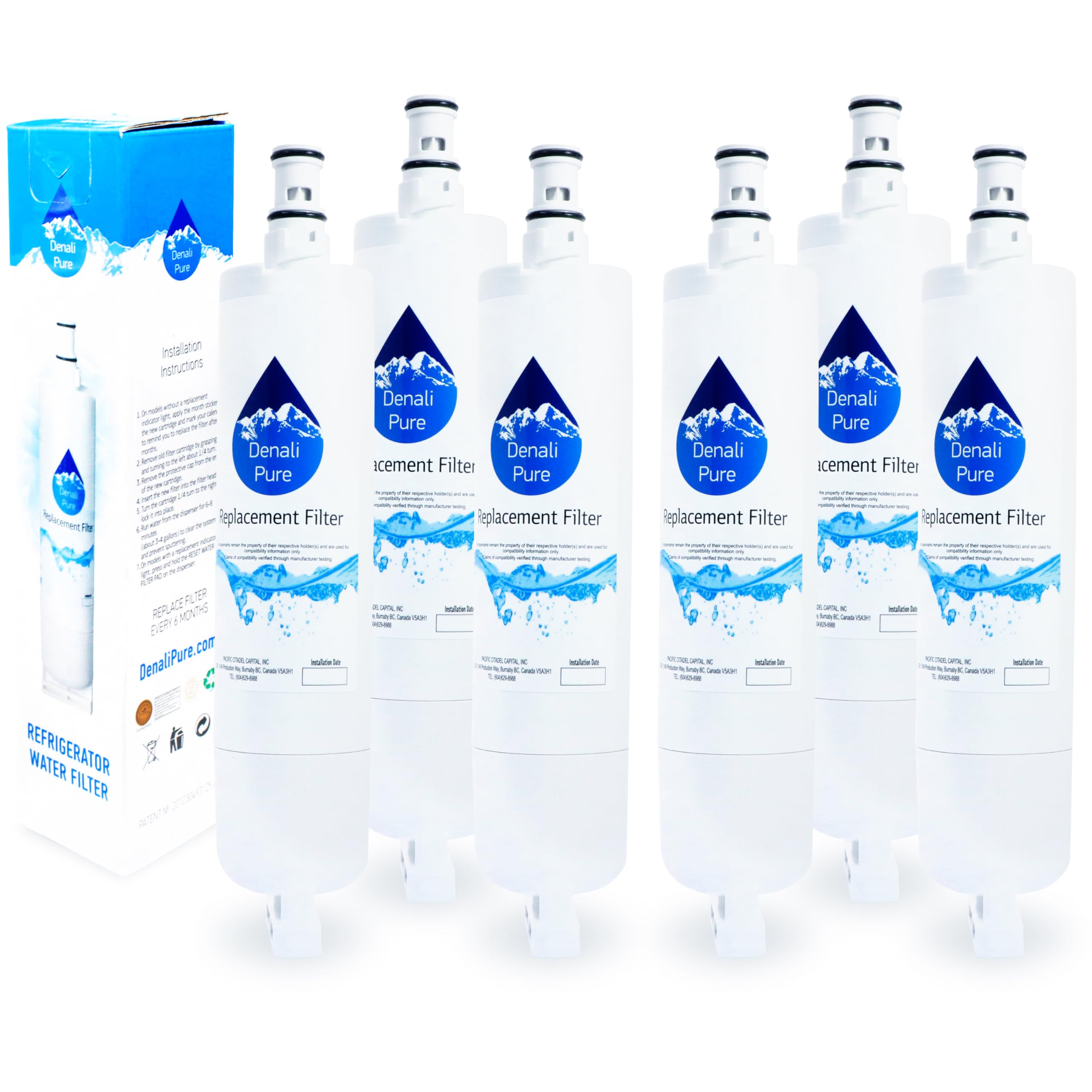 6-Pack Upstart Battery Replacement Water Filter for KitchenAid KSRS27ILSS03 Refrigerator - Compatible with Models 4396508, 4396509, 4396510 - Pure Drinking Water for Home & Office Use