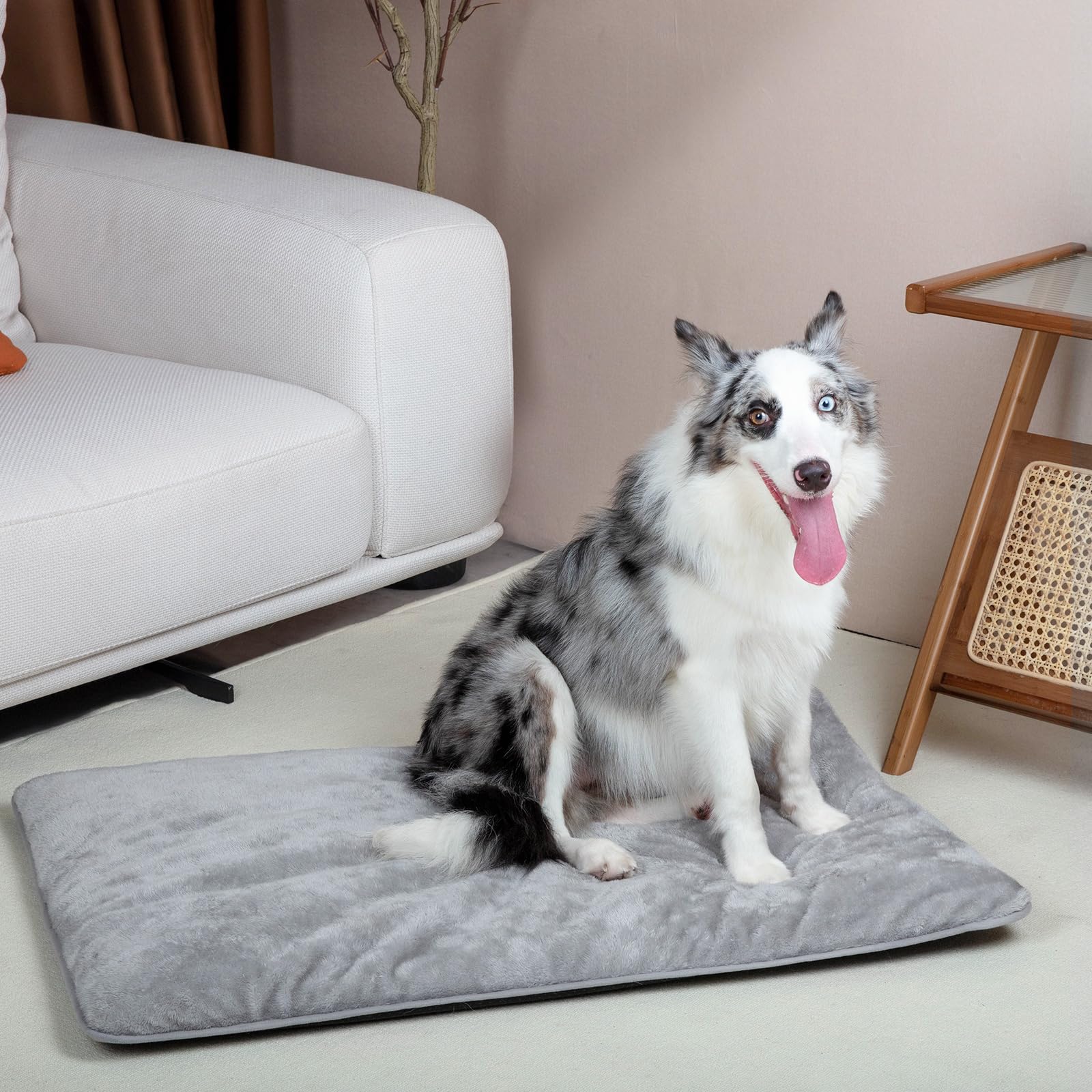 Mora Pets Waterproof Self-Heating Dog Bed Mat - Removable Washable Cover, Anti-Slip Bottom - Warm Flat Pet Crate Pad for Small Dogs, Cats & Puppies (Grey, 24