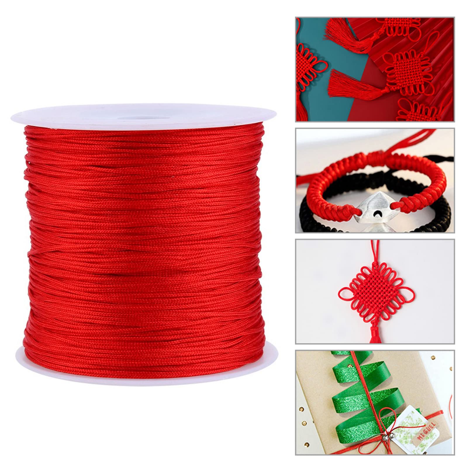 100m Red Nylon Chinese Knot Rope (0.8mm) - Traditional Decorative Cord for DIY Crafts, Home Decor, Gift Wrapping & Festival Decorations