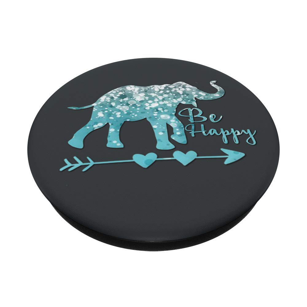 Silver Light Blue Elephant Phone Grip - Swappable PopGrip for iPhone & Android, Dark Gray Be Happy Design - Perfect for Travel, Work, and Everyday Use