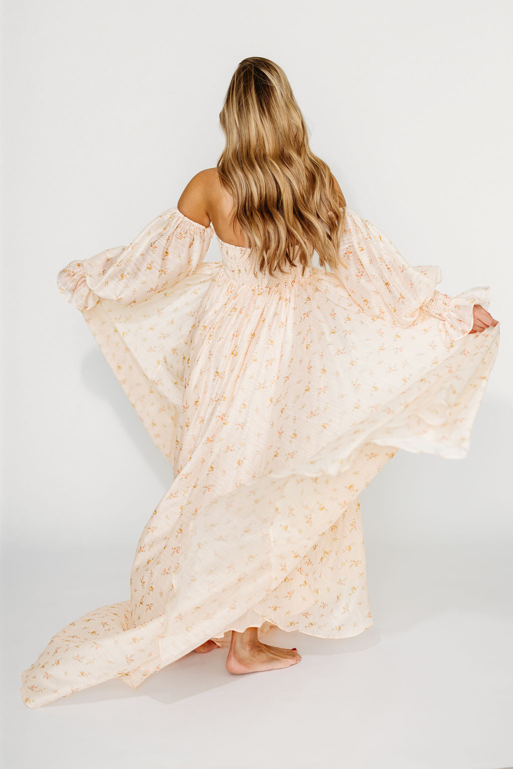 Delilah Maxi Dress with Train in Peach - Bump Friendly Maternity Dress (XS-3XL) for Weddings, Parties & Special Occasions